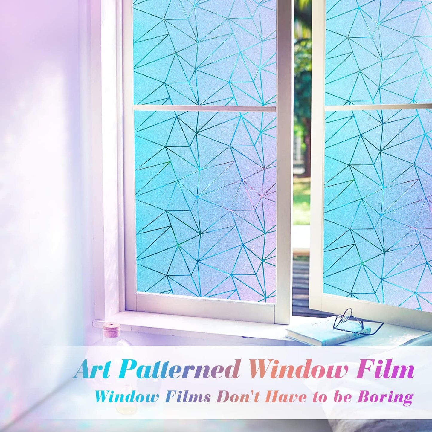 Coavas Rainbow Window Privacy Film, Frosted Glass Static Cling, Decorative Bathroom Door Cling, UV Blocking Day and Night Window Tint, Non-Adhesive Vinyl Sticker, 23.6x78.7 inches