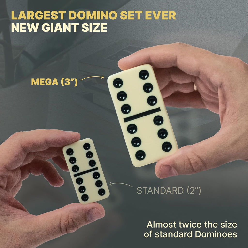Mega Large 3" Dominoes Set for Adults and Kids – Dominoes Double 6 Classic Board Games – Double Six Domino Set with 28 Tiles and Gift Case, Juegos de Mesa (MEGA)