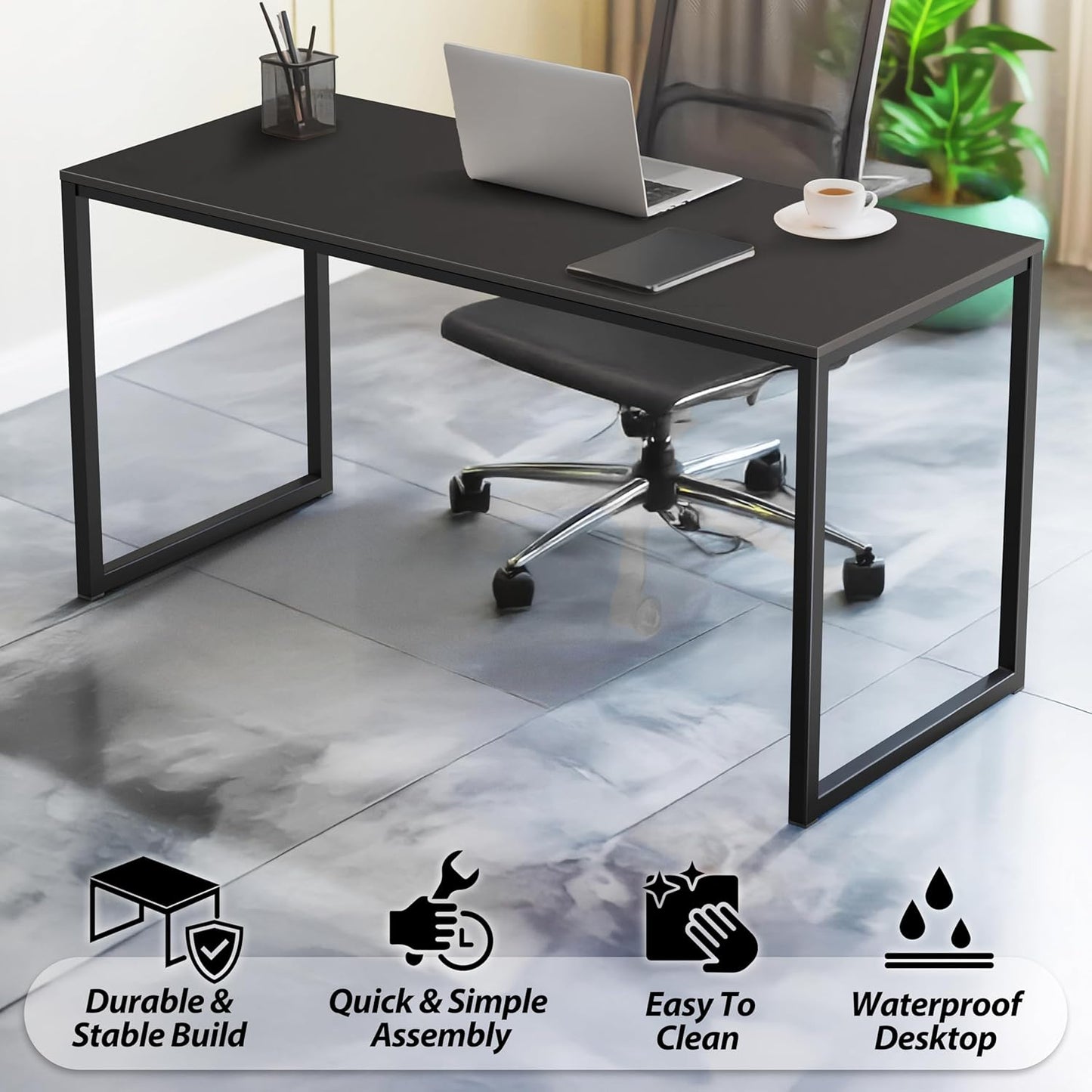 SHW Mission 55-Inch Home Office Computer Desk, Black
