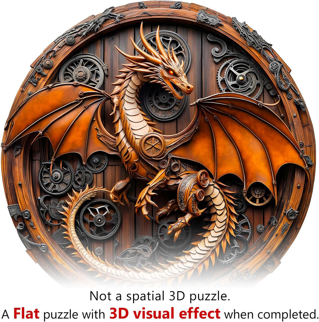 KAAYEE Wooden Puzzles for Adults, 3D Vision Mechanical Dragon Wooden Jigsaw Puzzles Unique Shape Advanced Wood Puzzle Adult, Birthday Fathers Family Game (S-8.5 * 8.4in-100pcs)