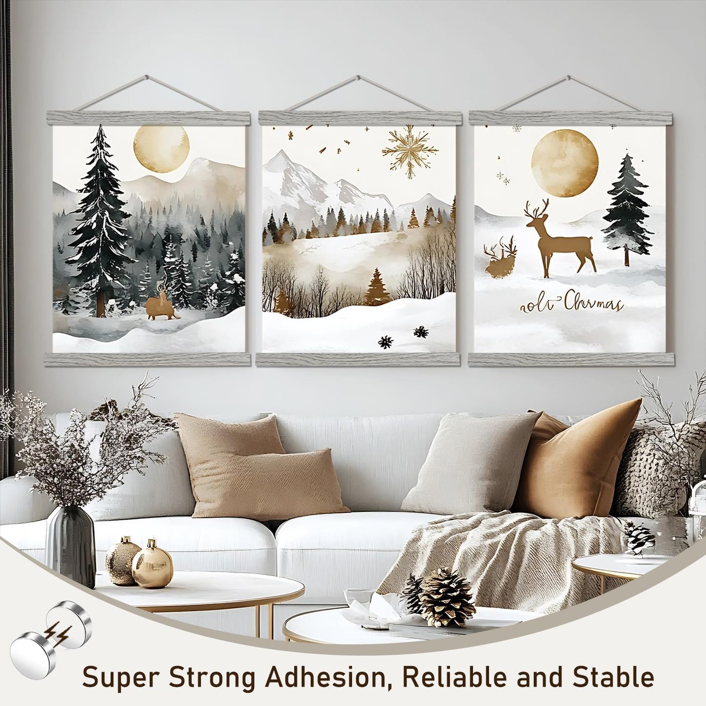 Artmag Magnetic Poster Hanger Frame, 25x20 25x35 25x40 Light Wood Wooden Magnet Canvas Artwork Print Poster Hangers Frames Hanging Kit (Grey, 25")