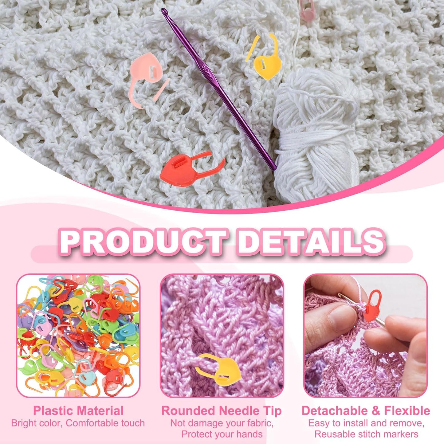 uxcell 400pcs Stitch Markers for Crocheting, Heart Shaped Crochet Marker Needle Clip Counter for Knitting Clothing Tag DIY Craft,Yellow