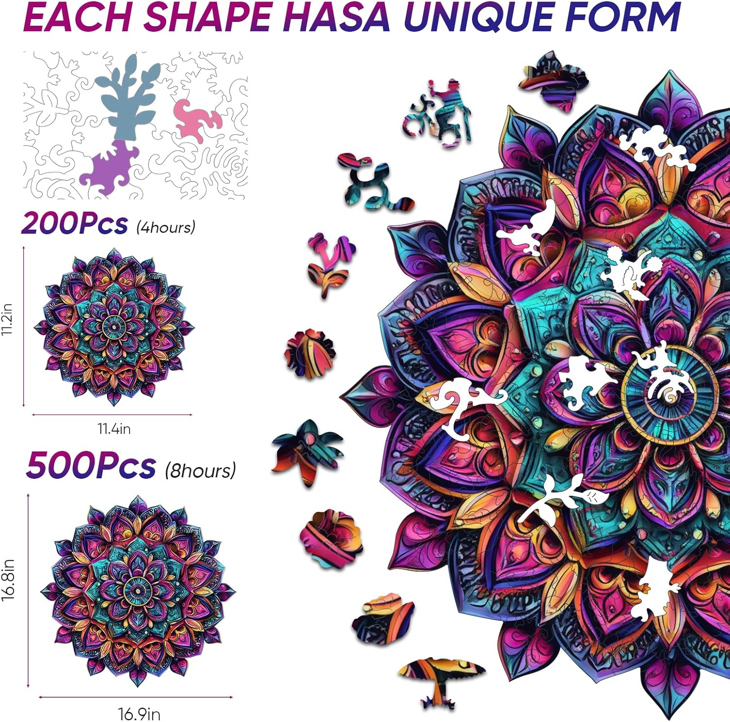 Wooden Jigsaw Puzzles, Mandela Wooden Puzzles for Adults, 500 Pcs King Size 16.8'' x 16.9'', Luxurious Shaped Wood Puzzle, Beautiful Package, Best Gift for Adults and Kids, Family Game