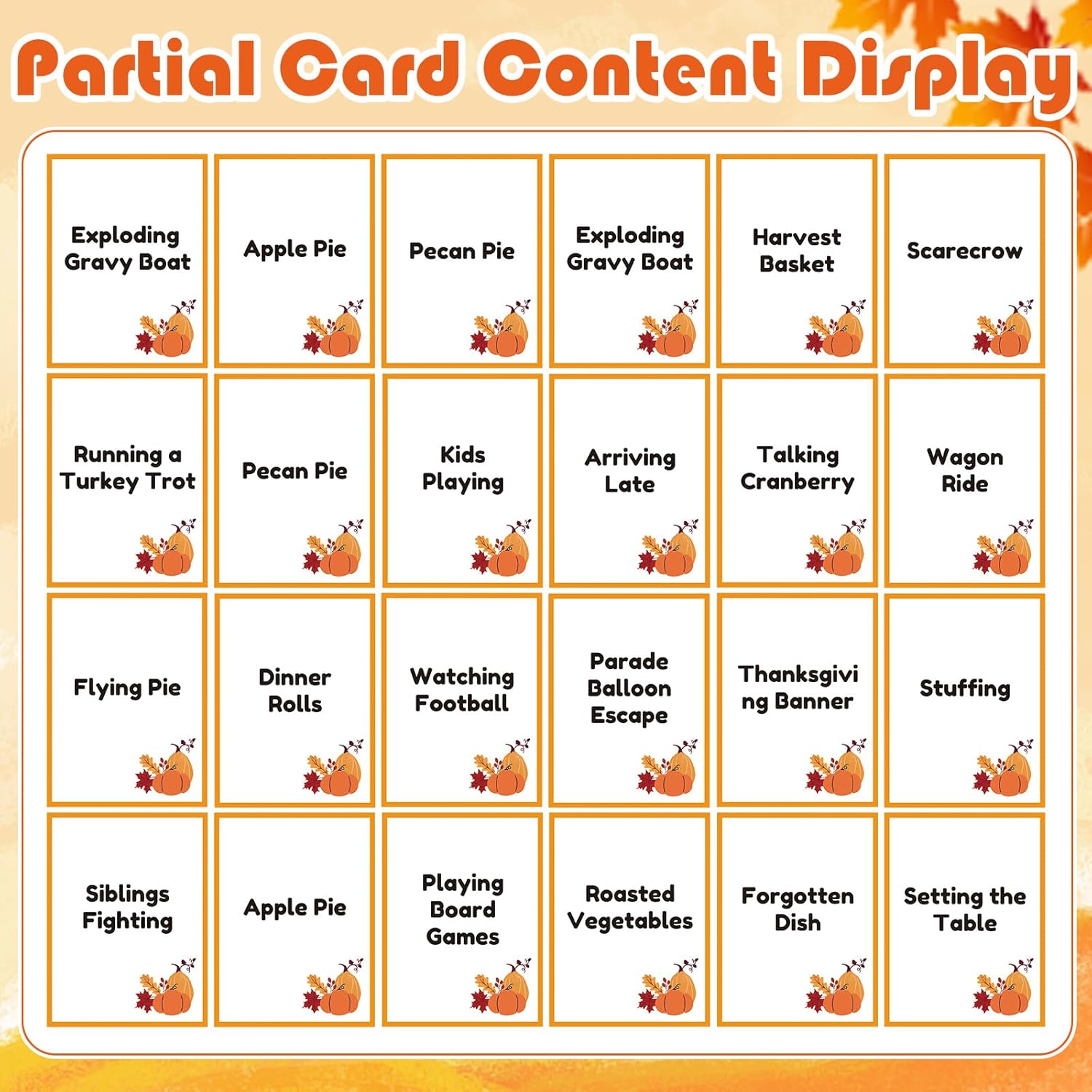 Yexiya Thanksgiving Charades Game for Family Party - 310 Cards with 1 Min Sand Timer & Blank Cards Turkey Day Family Game for Adults Groups