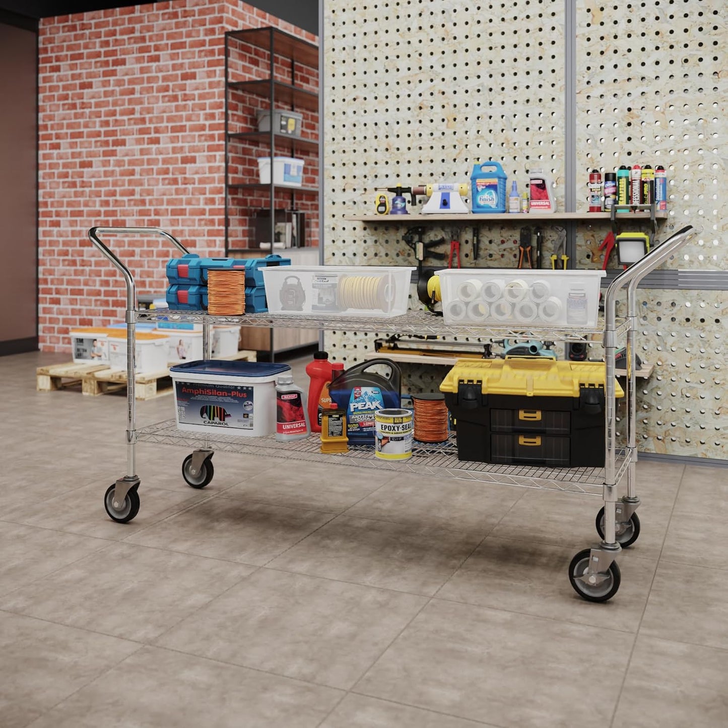 18" W x 60" L x 36" H Chrome Heavy Duty Utility Cart | 2-Tier | NSF Commercial Storage Rack Mobile Unit | Storage and Mobility Solution for Your Business