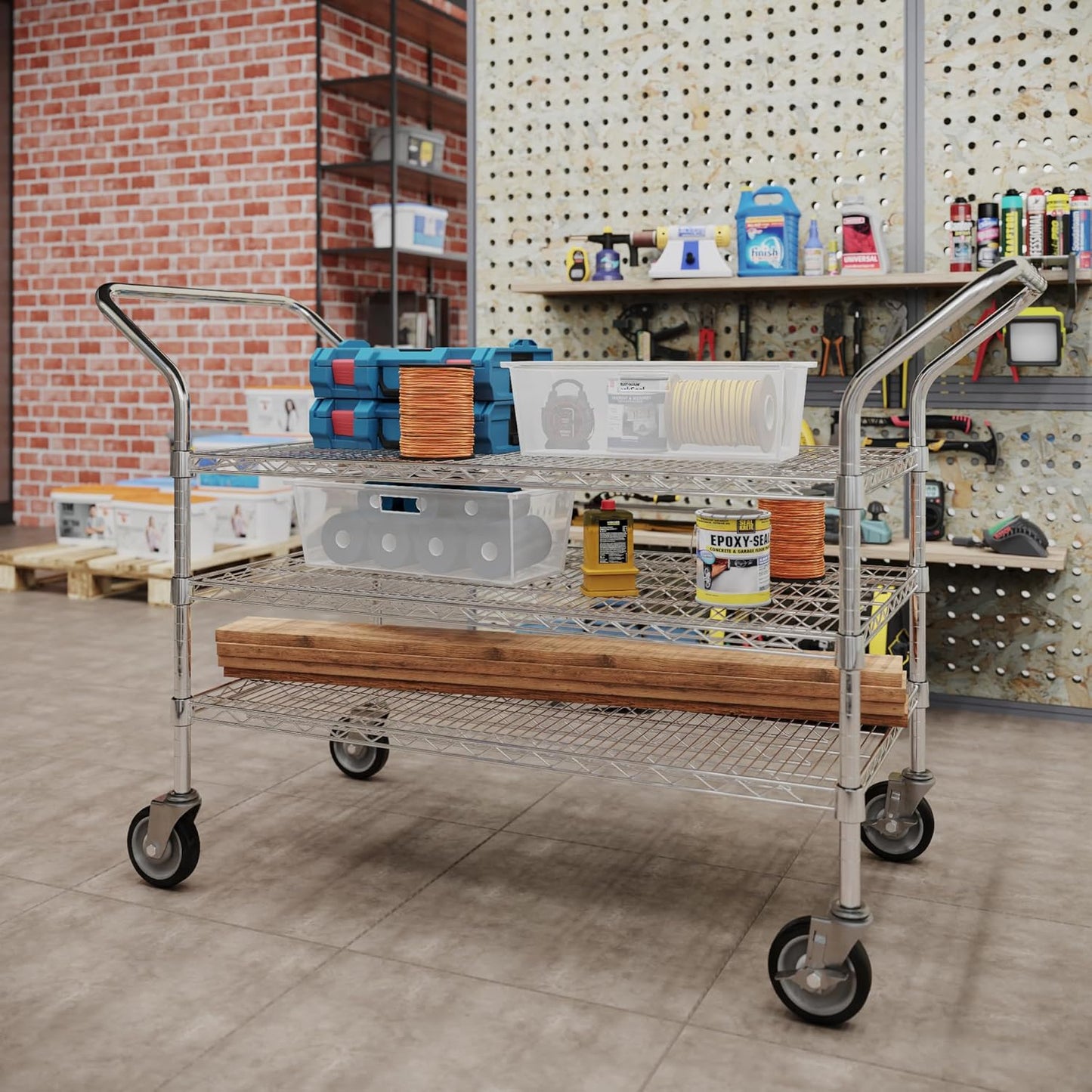 24" W x 42" L x 36" H Chrome Heavy Duty Utility Cart | 3-Tier | NSF Commercial Storage Rack Mobile Unit | Storage and Mobility Solution for Your Business