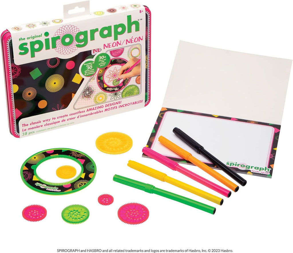 Spirograph Neon Collectors Tin – Arts and Crafts, Kids Toys, Art Supplies, Craft Supplies, Drawing Kit, Spiral Art, Classic Gear Design Kit, Pens, Design Sheet Included, Ages 8+