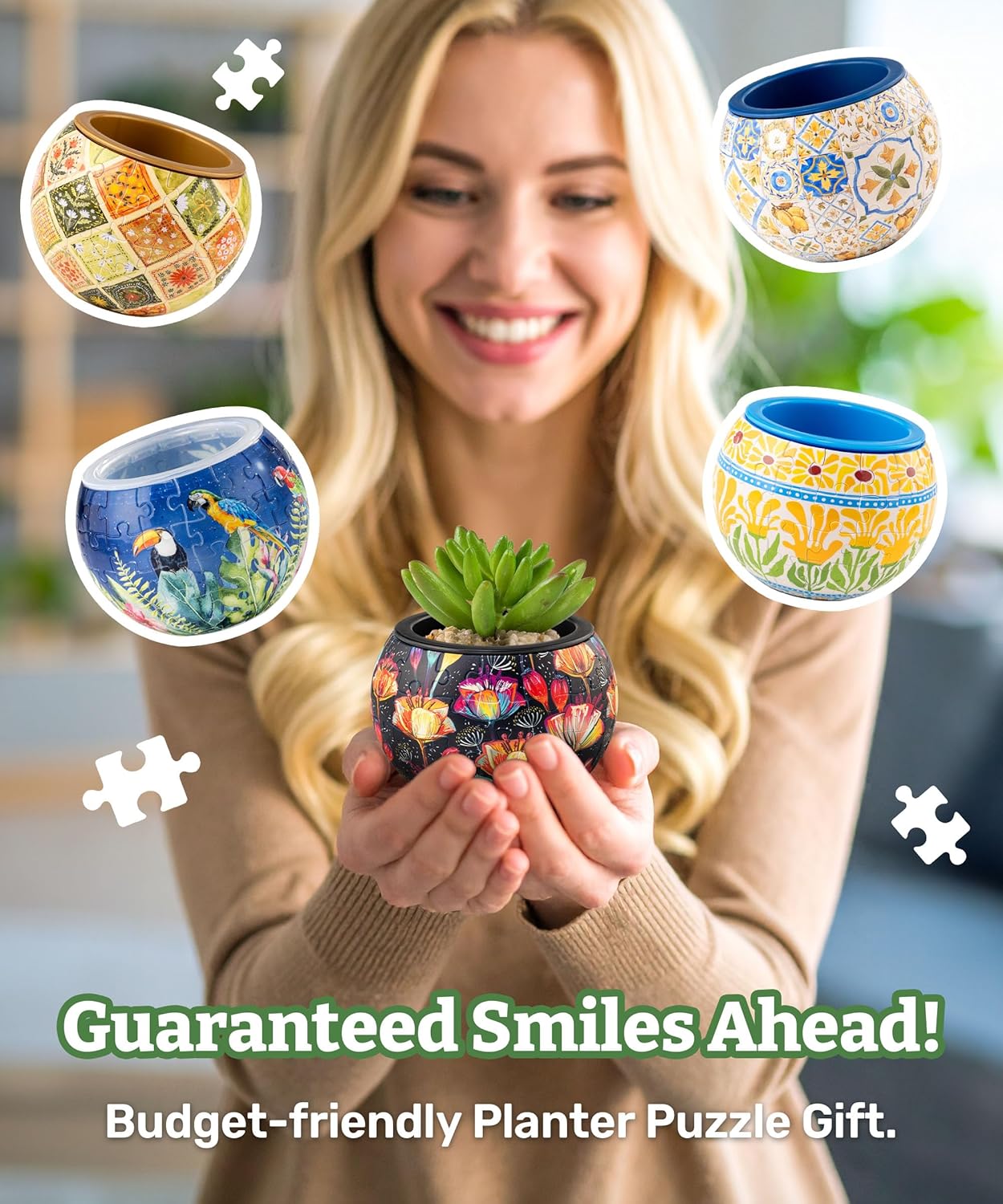PieceRelax 3D Puzzle Planter 80 Pieces - Daisy Breeze, Home Decor Flower Pots for Indoor Cactus, Succulents Pots [K1129]