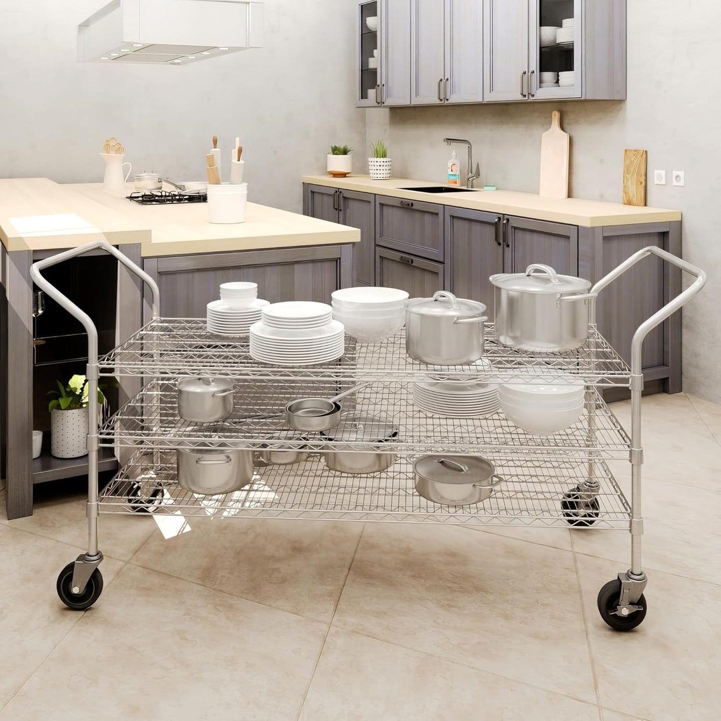 24" W x 60" L x 36" H Chrome Heavy Duty Utility Cart | 3-Tier | NSF Commercial Storage Rack Mobile Unit | Storage and Mobility Solution for Your Business
