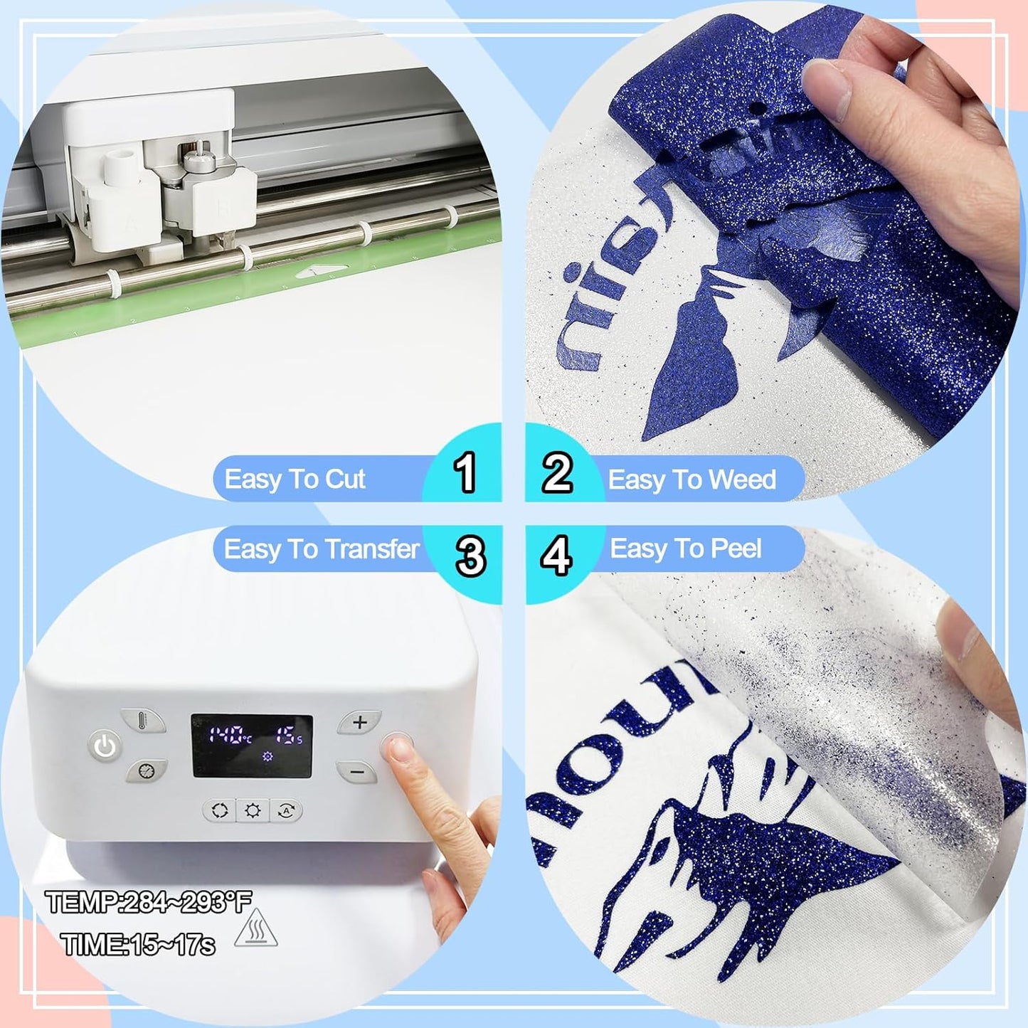 Deep Purple Glitter Heat Transfer Vinyl 12Inch*6FT Glitter Iron on Vinyl for T Shirts Easy to Cut and Weed Compatible with All Cutter Machines HTV Iron on Vinyl for Cricut(Deep Purple)