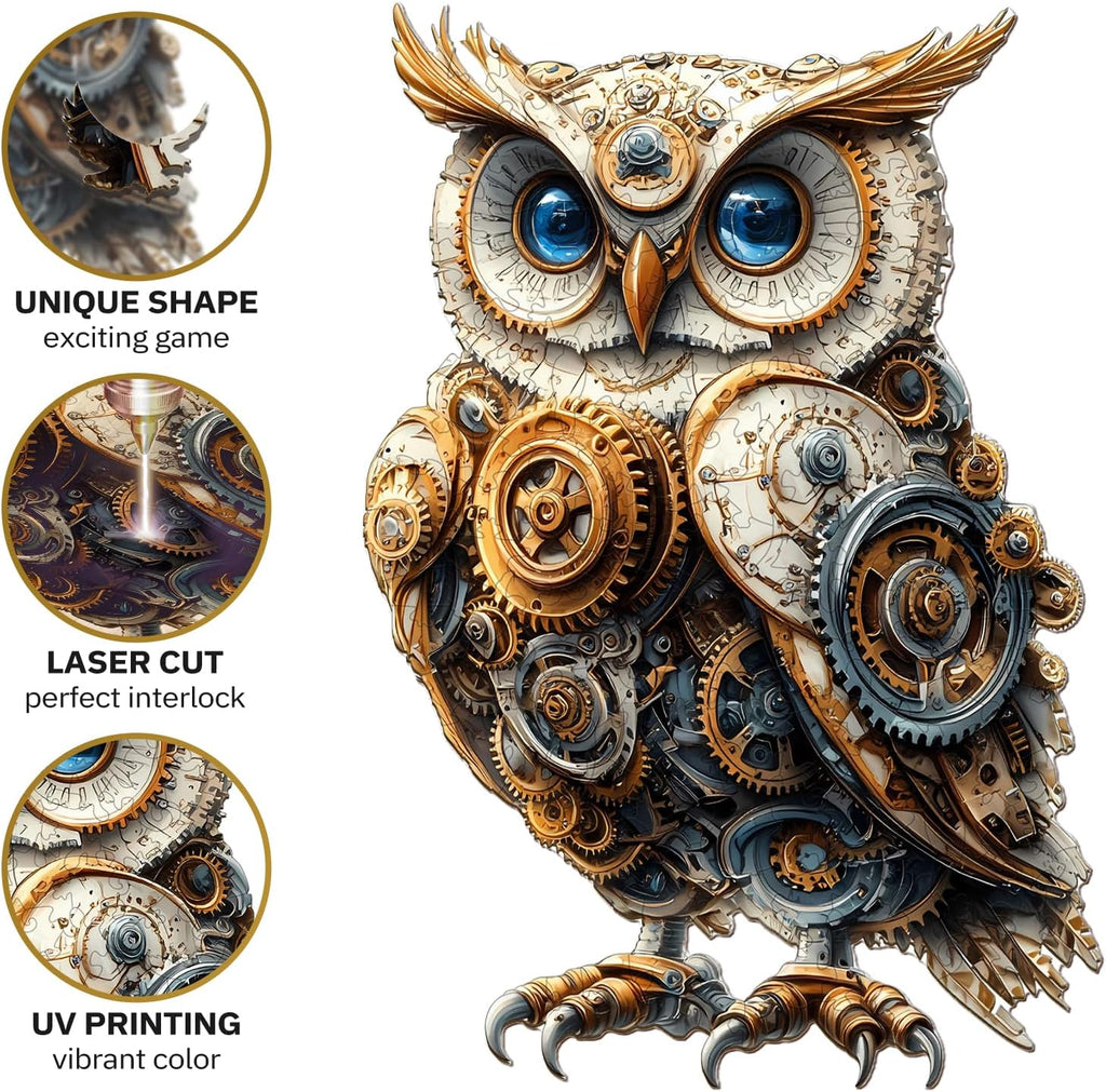 Jigfoxy Wooden Puzzles for Adults, Mechanical Owl Wood Puzzles Adult, Unique Animal Shape Wooden Jigsaw Puzzles for Adults, Birthday Gifts for Puzzle Lovers, Family(L-13.4 * 9.1in-200pcs)