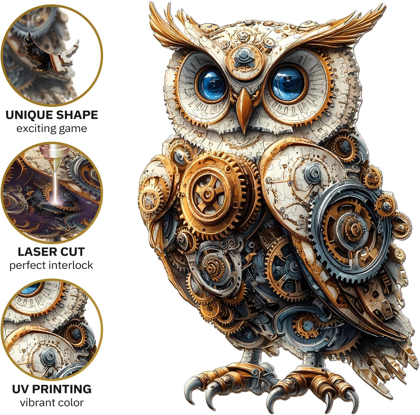 Jigfoxy Wooden Puzzles for Adults, Mechanical Owl Wood Puzzles Adult, Unique Animal Shape Wooden Jigsaw Puzzles for Adults, Birthday Gifts for Puzzle Lovers, Family(S-8.5 * 5.8in-80pcs)