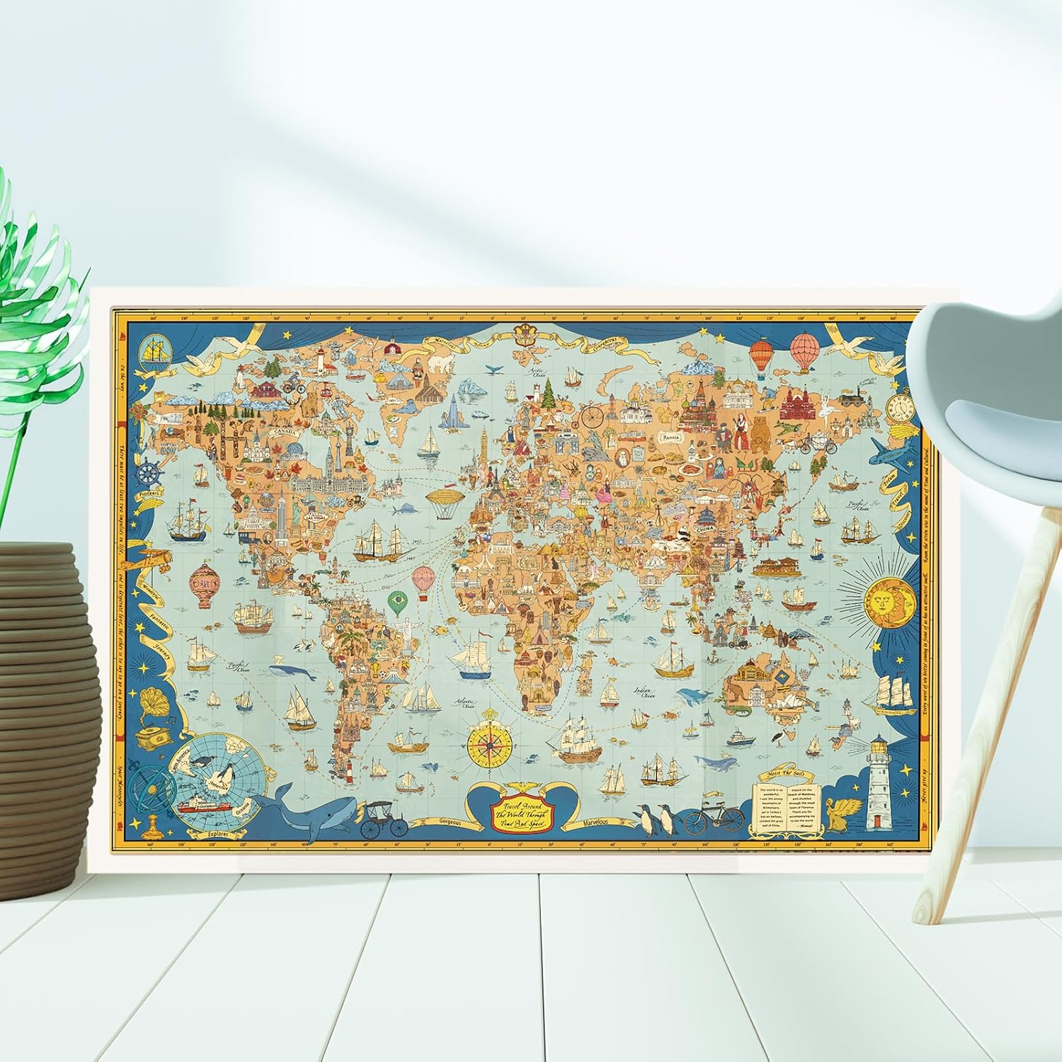 MOMIBOOK Puzzles for Adults 1000 Pieces Jigsaw Puzzles of Journey Through The World, Painting Image World Map Difficult Challenging Impossible Puzzle Unique Funny Party Christmas Birthday Gifts