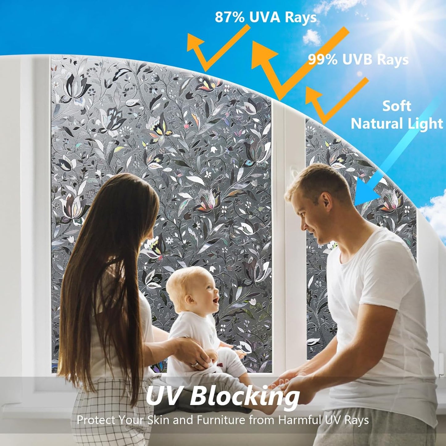 Kromapolis Window Film, Window Privacy Film Frosted, Vinyl Glass Covering, Stained Glass Decorative Film, Static Window Clings, Non-Adhesive (Grayish Black, 35.4 x 157.4 inch)