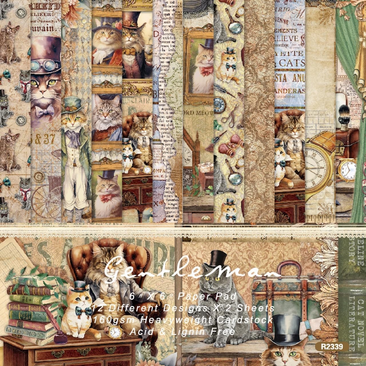 24 Sheets Cat Decorative Scrapbooking Paper Pad 6x6 Craft Paper Single-Side Card Making Supplies for Junk Journal, Origami, Holiday Journaling
