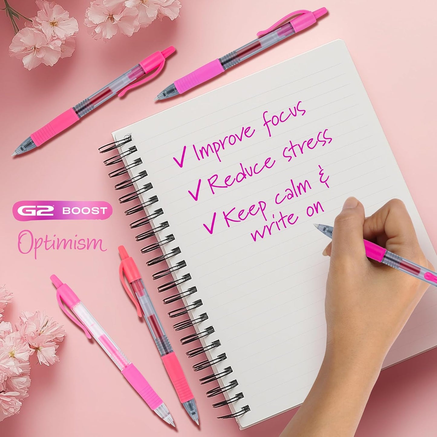 Pilot G2 Premium Gel Roller Pens, Fine Point Gel Pens, Boost Pink Pack, The Colors of Optimism, 8-Pack Pouch, 0.7 mm, Assorted - Ideal for School, Journaling, & Office Writing