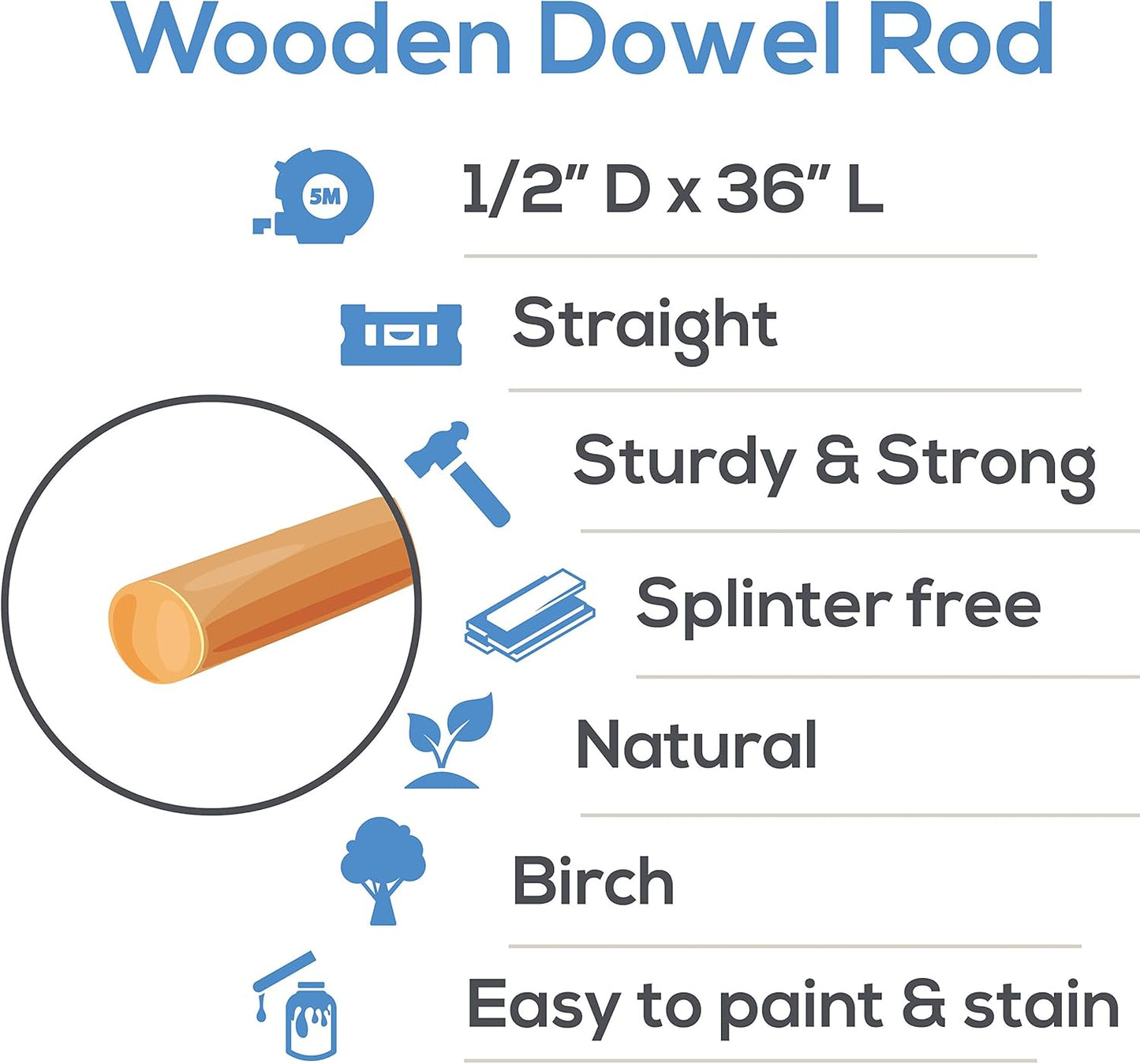 Dowel Rods Wood Sticks Wooden Dowel Rods - 1/2 x 36 Inch Unfinished Hardwood Sticks - for Crafts and DIYers - 250 Pieces by Woodpeckers