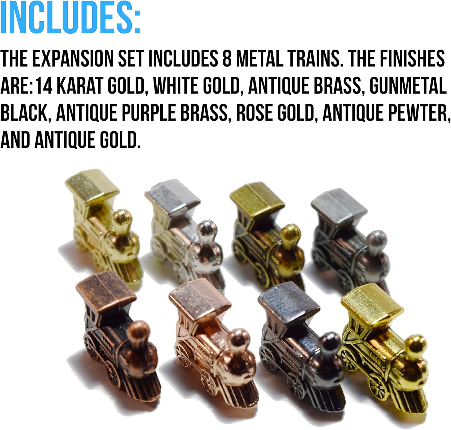 Regal Games Mexican Train Domino Expansion Set - 8 Metal Marker Trains with Unique Finishes - Replacement Wooden Hub - Scoresheet