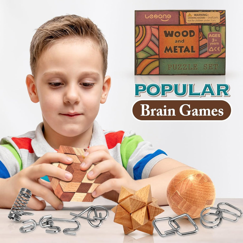 Brain Teaser Wooden Metal Puzzles - Stocking Stuffers Brain Teaser Disentanglement Iron Link Unlock Interlock Game Chinese Ring Magic Trick Toy for Party Favors Kids Adults Challenge 32pack