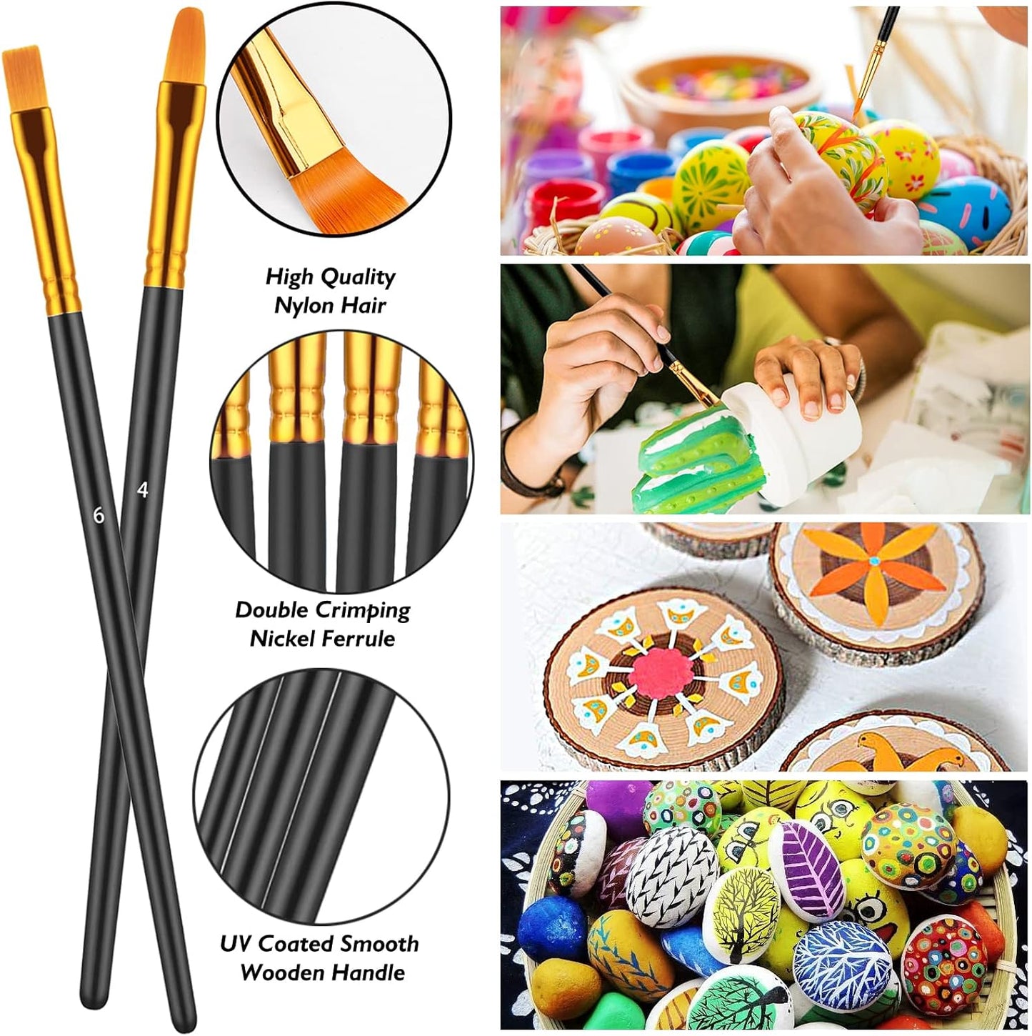 Paint Brush Set, 10 Pcs Paint Brushes for Acrylic Painting, Round Pointed Tip Detail Small Paint Brush for Oil Watercolor Canvas Face Body Boards Rock, Kids Adult Drawing Arts Crafts Supplies, Black
