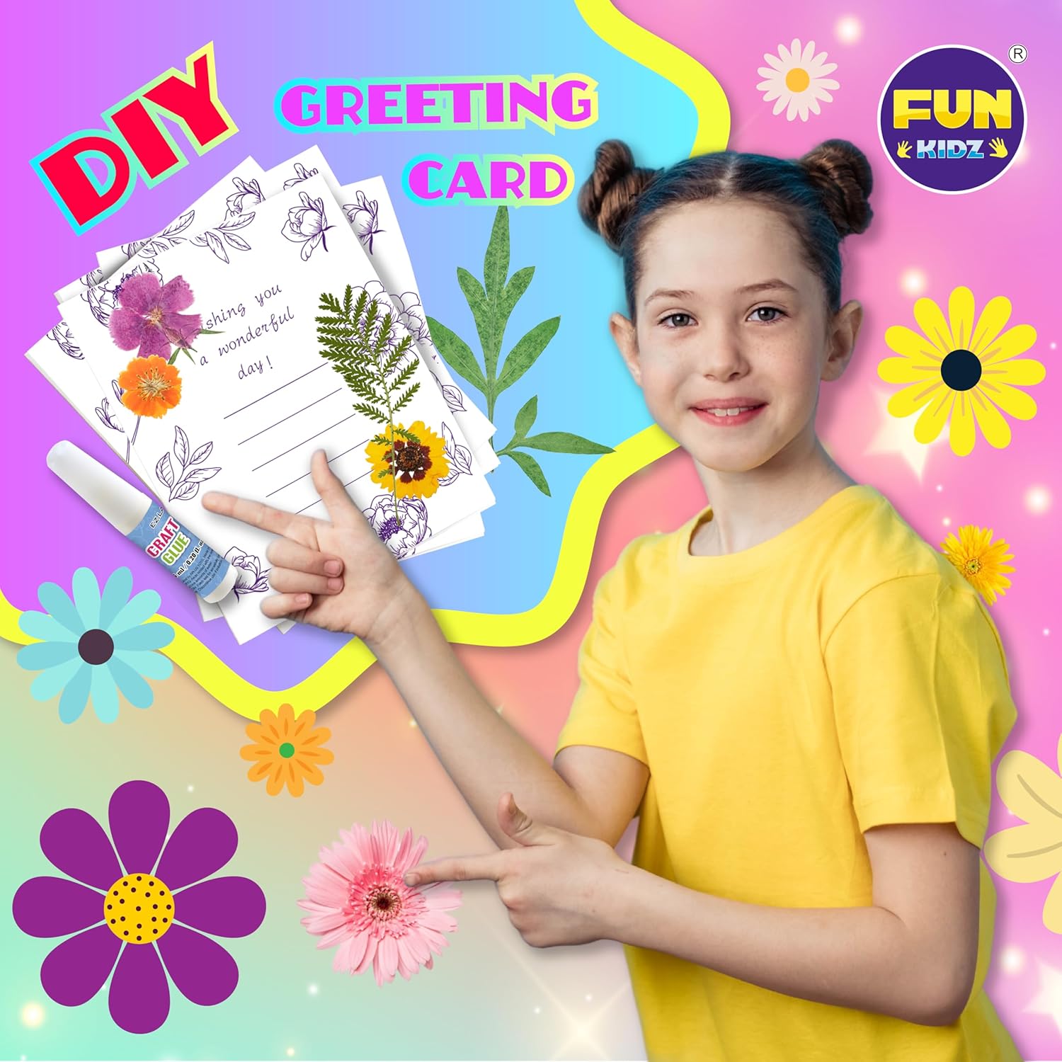 Creative Flower Press Kit for Kids, FunKidz 9 Layers Wooden Pressed Flowers Plants Art with Frames DIY Set Make Bookmarks Decorate Cards Craft Gift for Girls Boys