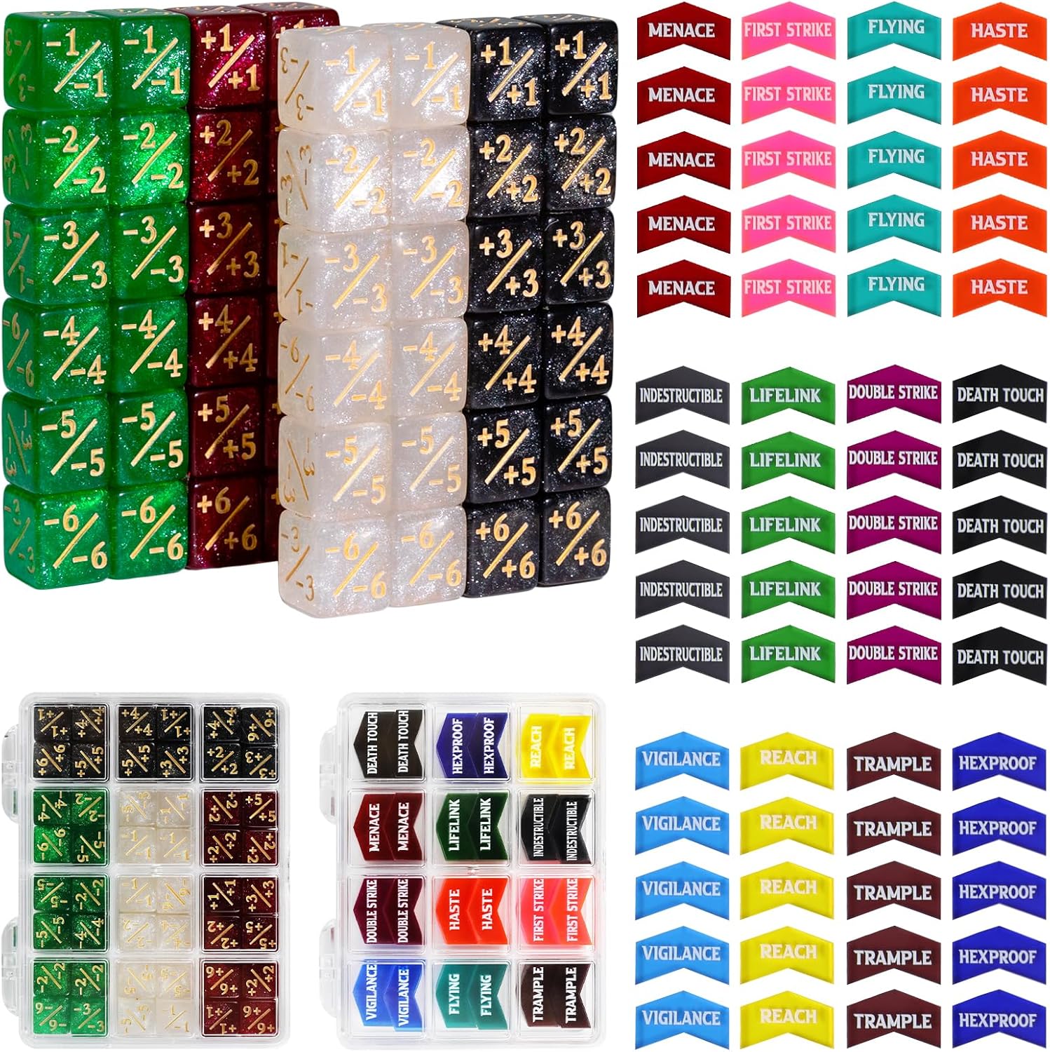 SIXPOINTS 108PCS 12mm MTG +1/+1 Tokens 6 Sided Dice & Keyword Counters Tokens Set for Magic The Gathering, MTG, TCG, Card Games Accessories