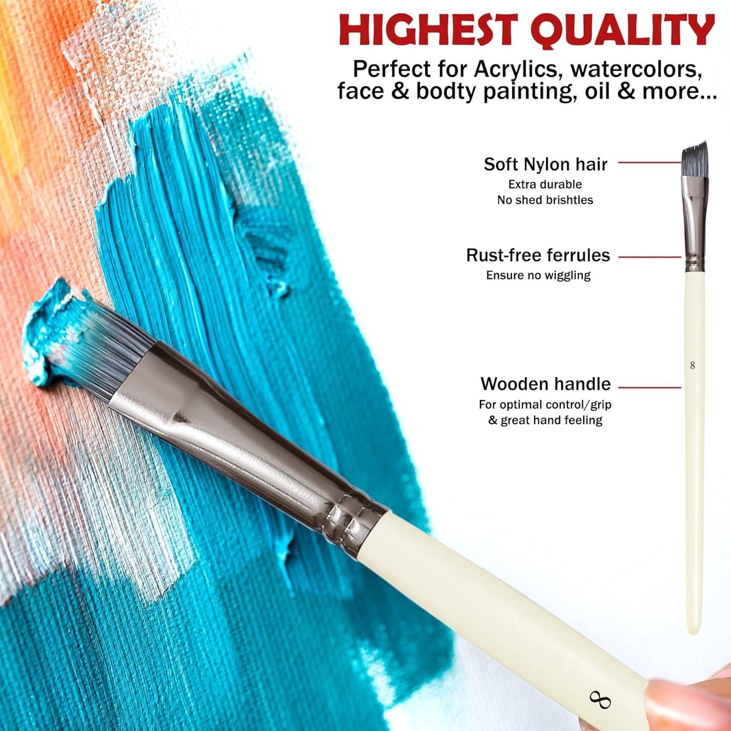 DUGATO Artist Paint Brushes Set 10pcs for Acrylic Oil Watercolor Gouache Paint by Numbers, Art Face and Body Professional Miniatures Painting Kits with Anti-Shedding Nylon Hair Tips Paintbrushes