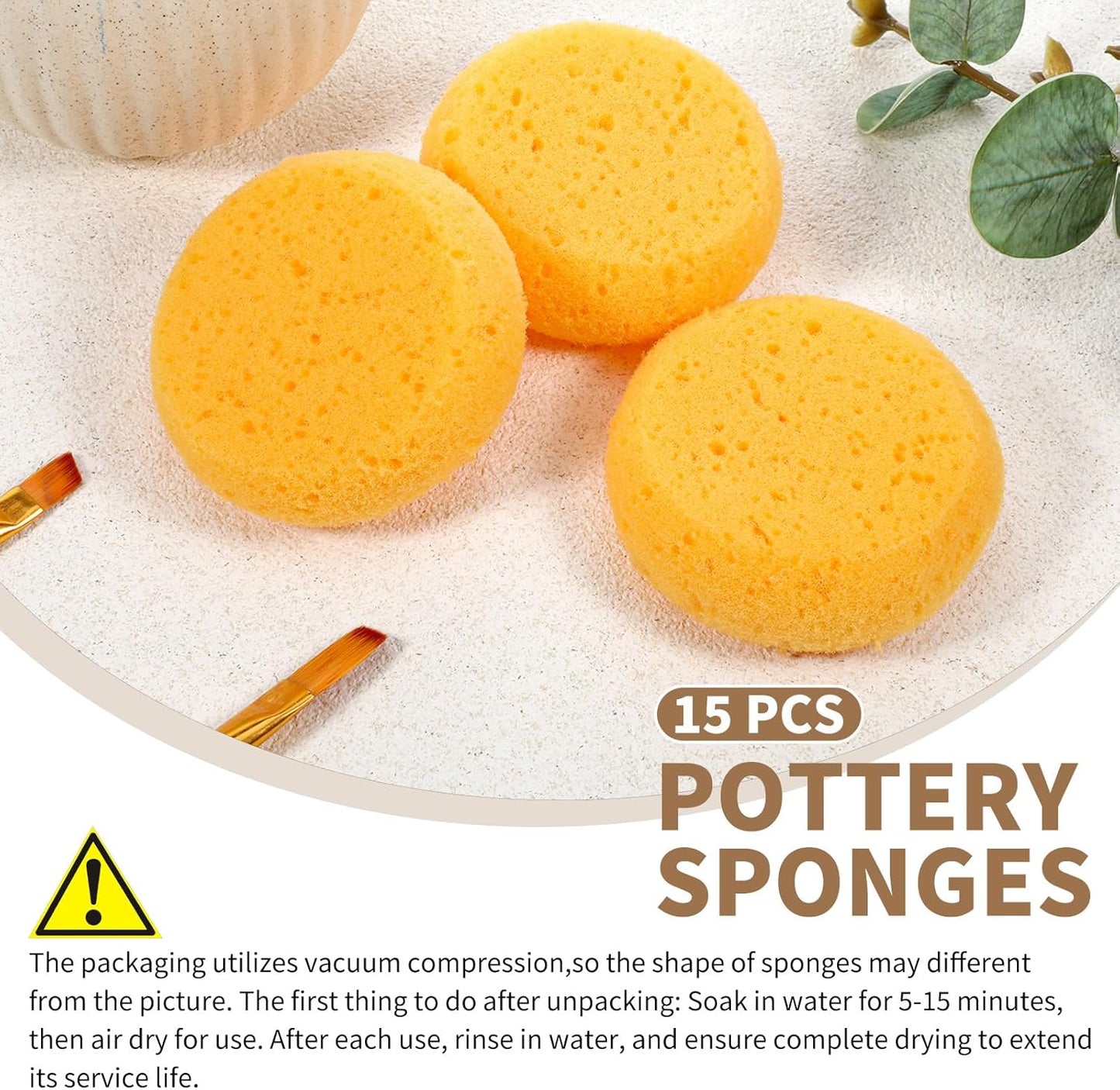 15pcs Pottery Sponges for Clay Round Painting Sponge Yellow Elasticity Cleaning Art sponges for Face Painting Pottery Art Crafts Kitchen Shoes Leather Care