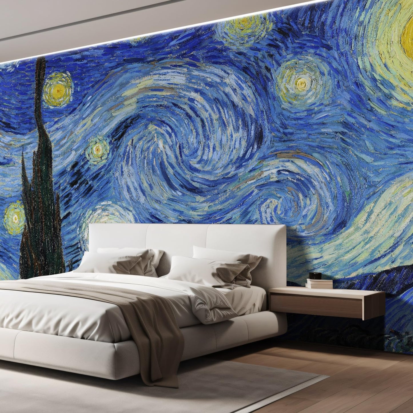 wall26 Wall Sticker/Wall Mural Starry Night by Vincent Van Gogh Dutch Impressionism, Not Peel and Stick, Non-Woven Wallpaper Decorative for Bedroom, Living Room, Office - 100x144 inches