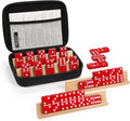 Dominoes Set for Adults with 4 Wooden Racks/Trays, Double Six Dominoes Travel Set with Portable Case Double 6 Dominoes Set with 4 Tiles Holders, 28 Tiles Dominos Set for Family Board Games - Red