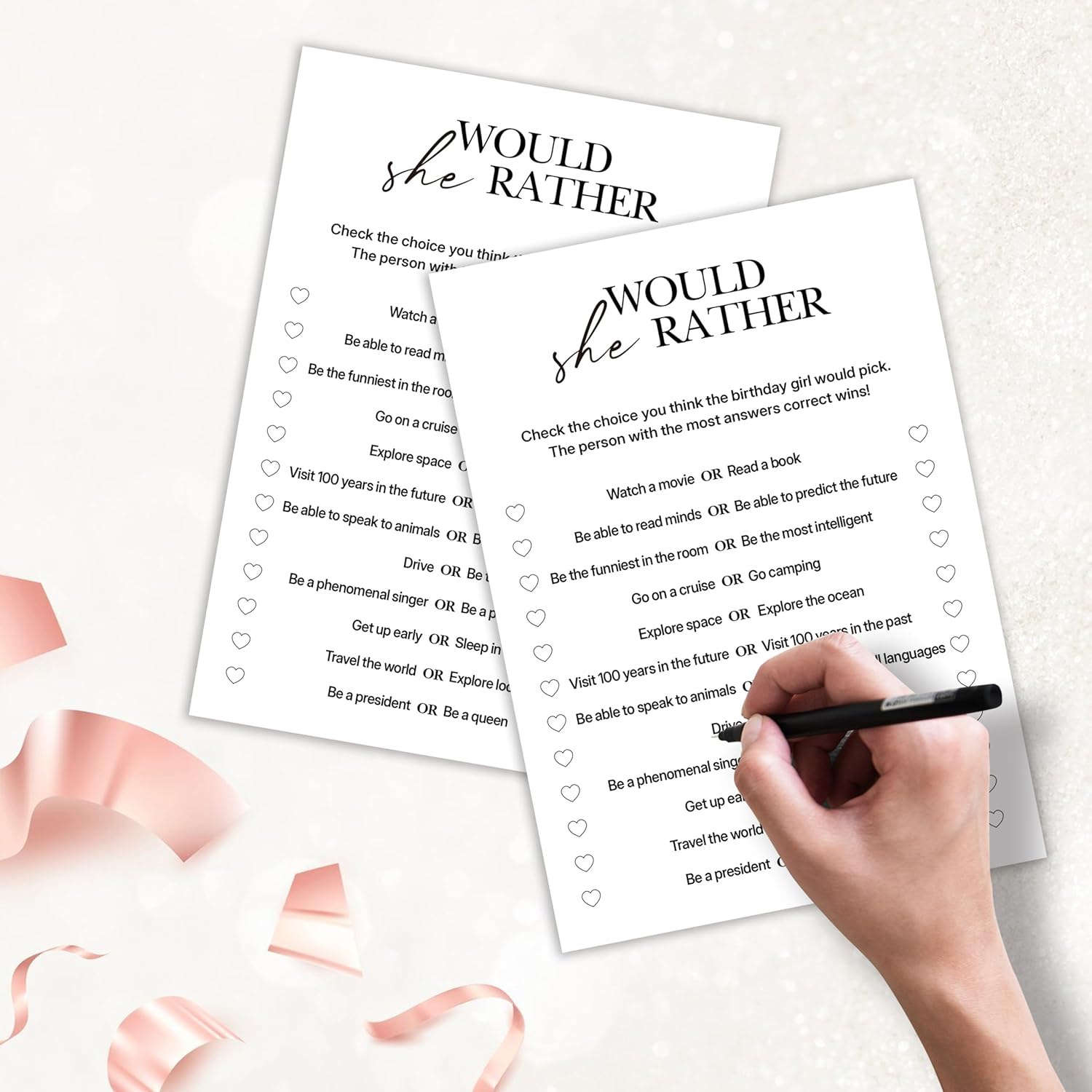 Birthday Party Games, Would She Rather, 25 Pcs Card Set for Guests, Fun Birthday Game for Teen Adults – A04