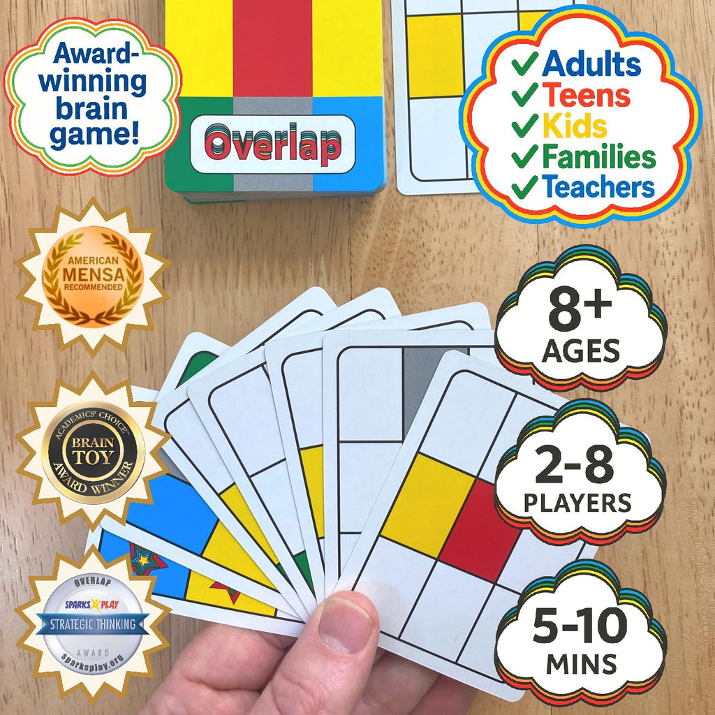 Overlap - Award-Winning Deceptively Simple Strategy Card Game for Adults and Families - 2 Player Game or Up to 8 Players - Easy to Learn - Mensa Recommended Brain Game