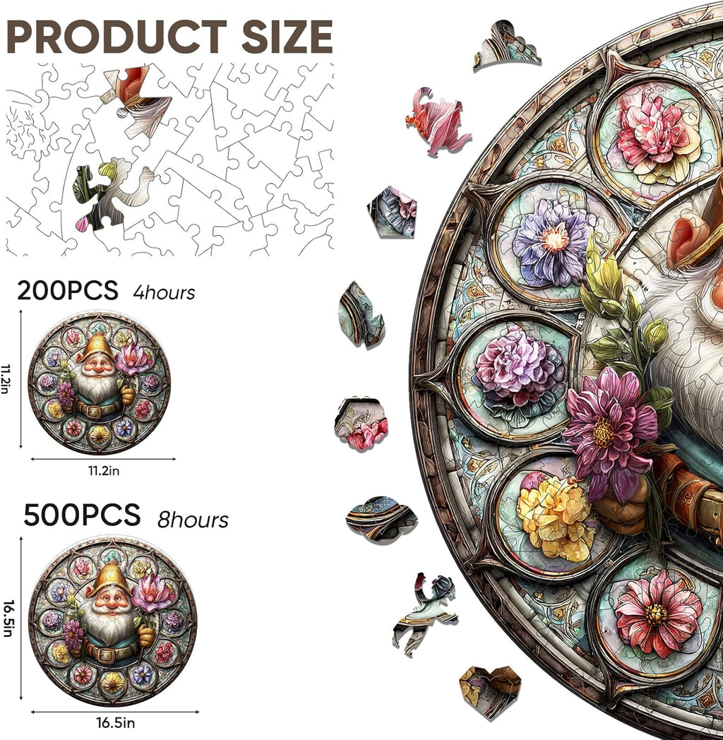 Wooden Puzzles for Adults, Gnome Puzzle 200 Pieces, Unique Shaped Jigsaw Puzzles for Adults and Kids, Birthday Gifts Fun Family Game 11.2'' x 11.2''