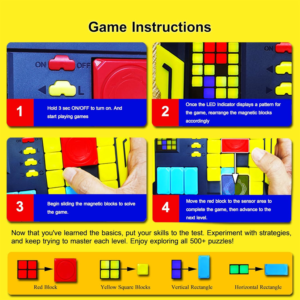 Super Slide Puzzle: Over 500 High-Level IQ Challenges, Exciting Educational Brain Teaser for Kids & Teens, Quality-Made, Great Travel & Gift Option (White/Red)