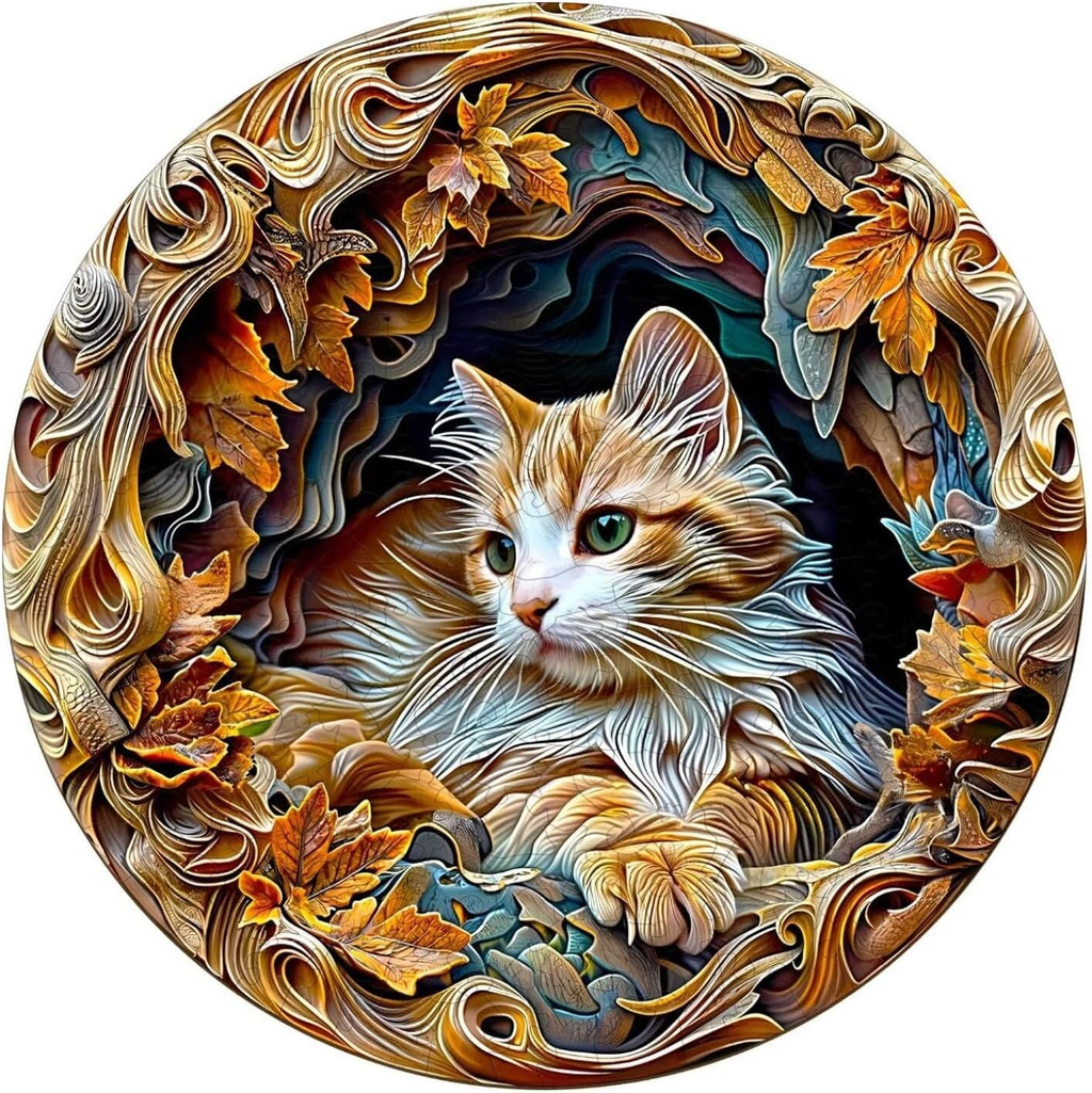 Wooden Puzzles Adults, 3D Cat Wooden Puzzles 200 Pieces, Unique Animal Shaped Wood Challenging Jigsaw Puzzles Gifts for Adults, 11.4x11.3in