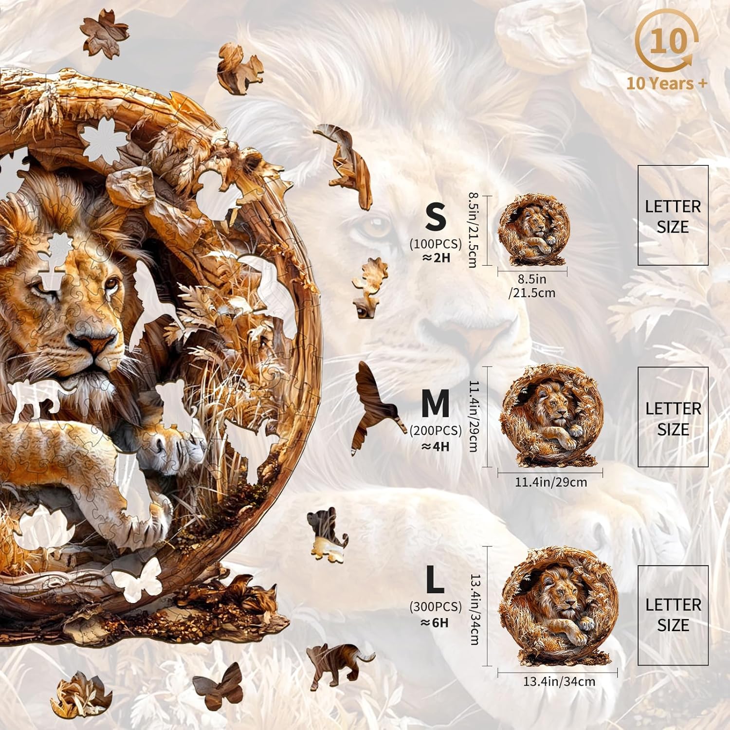 KAAYEE Wooden Puzzles for Adults, 3D Vision Effect Lion King Wooden Jigsaw Puzzles 200 PCS Unique Shape Wood Puzzle Adult, Birthday Father Mother Gifts for Puzzle Lover Family Game (M-11.4 * 11.4in)