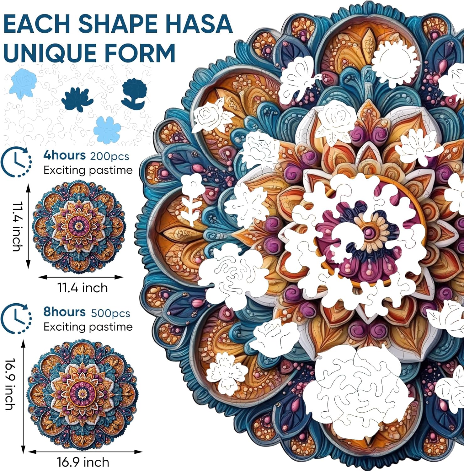 Wooden Jigsaw Puzzles, Mandela Wooden Puzzles for Adults 200 Pcs, 11.4'' x 11.4'' Luxurious Shaped Wood Puzzle, Beautiful Package, Best Gift for Adults and Kids, Family Game