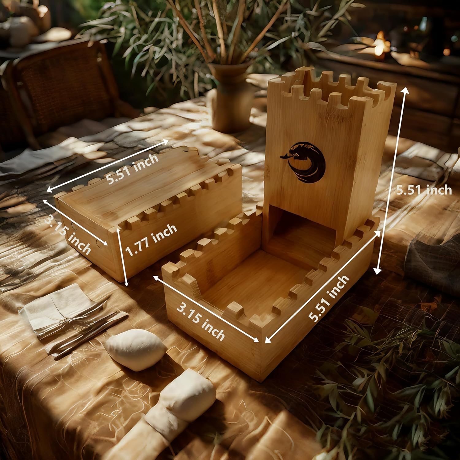 Bamboo Dice Tower DND Dice Roller, Foldable Magnetic Die Roller Castle for Dungeons and Dragons, Board Game, D&D Tabletop Game and RPG Games