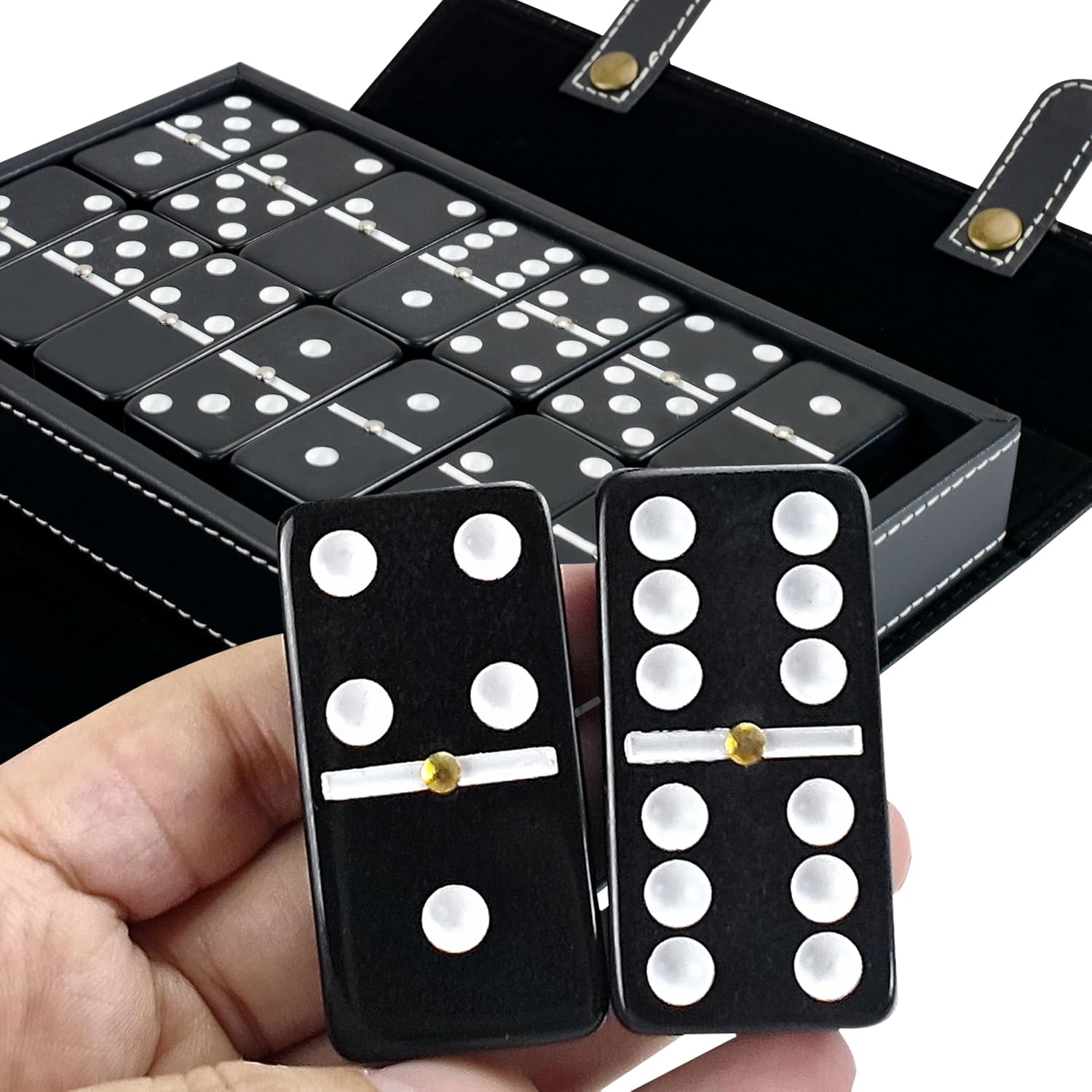 Bucher&Rossini Dominoes Set Double 6 - Classic Black Domino's Game Set for Adults and Kids Idea Gift Present for Domino Players or Family Game Night (Black New)