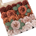 Floroom Artificial Flowers 25pcs Real Looking Terracotta Ombre Colors Foam Fake Roses with Stems for DIY Wedding Bouquets Bridal Shower Floral Centerpieces Party Tables Home Decorations