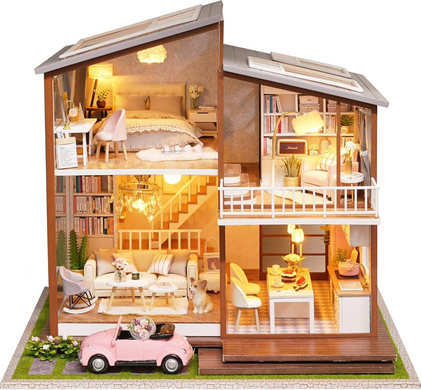Spilay DIY Dollhouse Miniature with Wooden Furniture,DIY Dollhouse Kit Large Villa Model with LED Light & Music Box,1:24 Scale Creative Room Gift for Adult Teenager