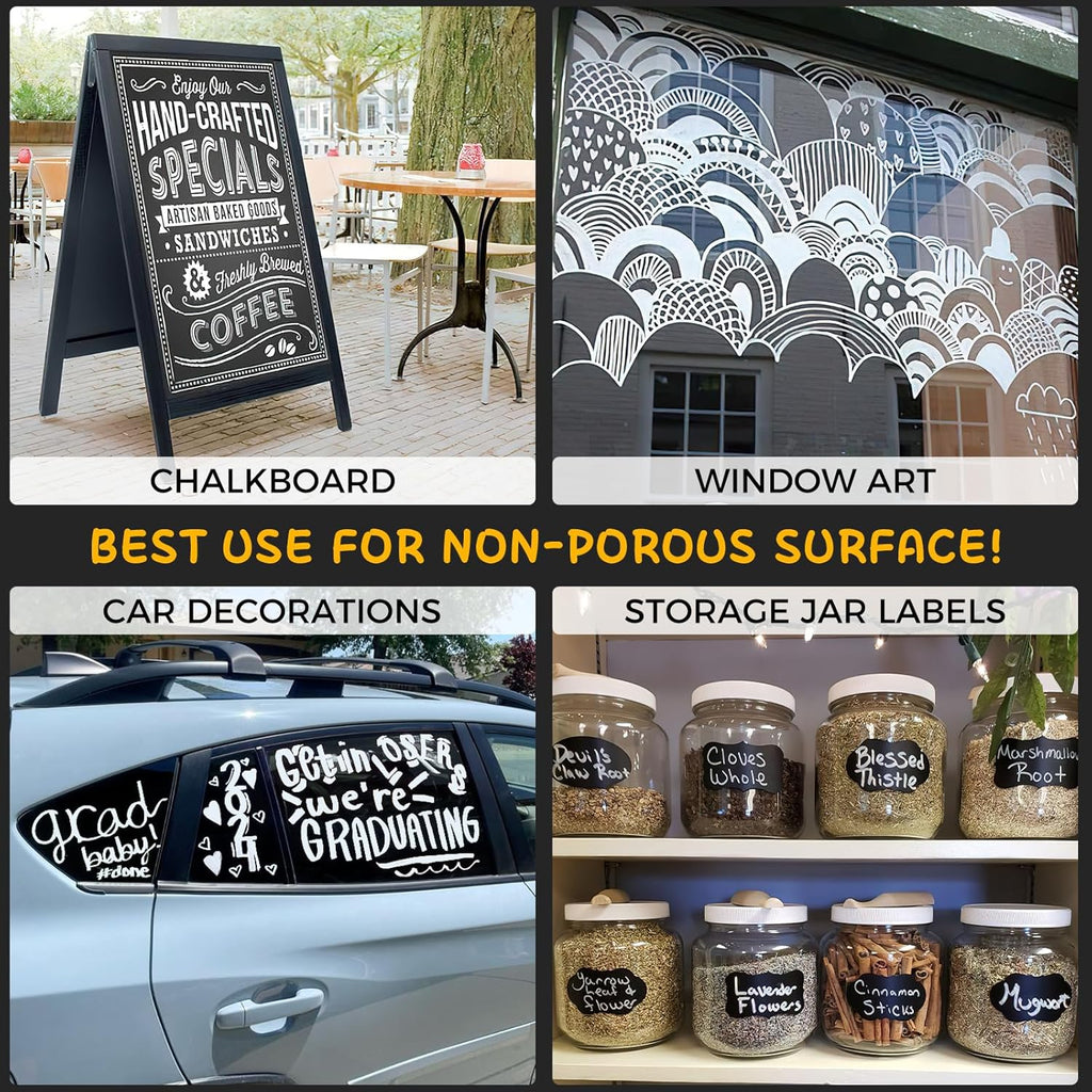 SFAIH 8 White Chalk Markers for Blackboard - [1s Wet Wipe] No Residue, Liquid Chalk Markers for Blackboard, Menu, Bistro, Signs, Windows, Glass, Food Labels, 6mm & 1mm Tip, Dust-Free, Non Toxic