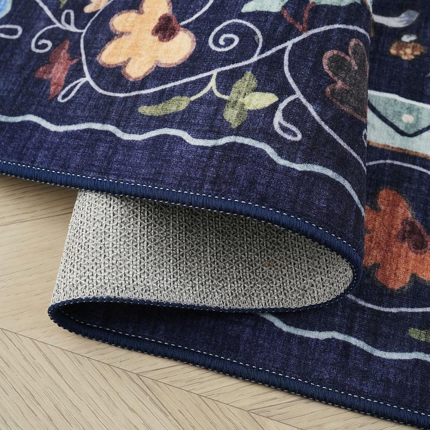 Rugcomf Door Mat Indoor Entrance 2x3 Rug Machine Washable Boho Floral Animal Cat Small Area Rug Non-Slip Low Pile Throw Rugs for Entryway Kitchen Front Door Entry Kids Room, Cobalt Blue