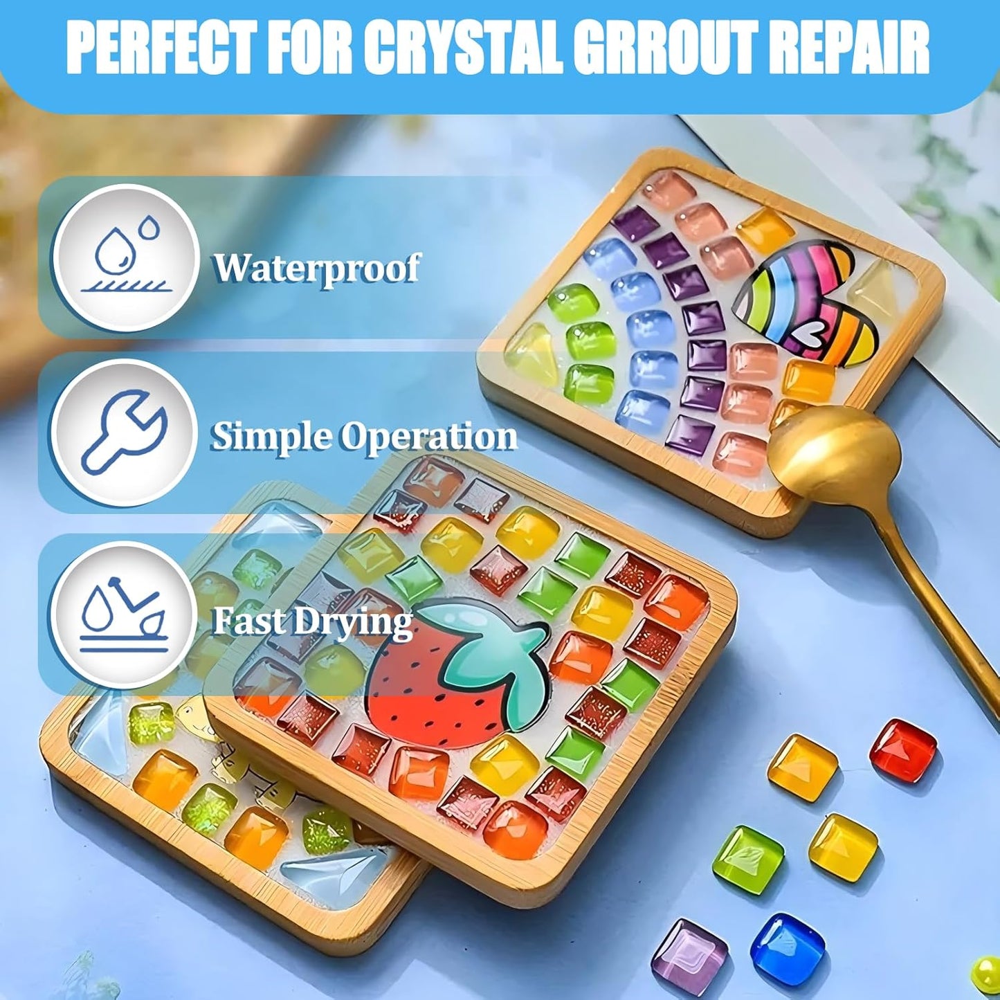 Mosaic Crystal Grout, Mosaics Tile Tools, Mosaic Tile Accessories – Essential for Handmade Grouting and Perfect for DIY Craft Projects (Translucent, 8.8oz)