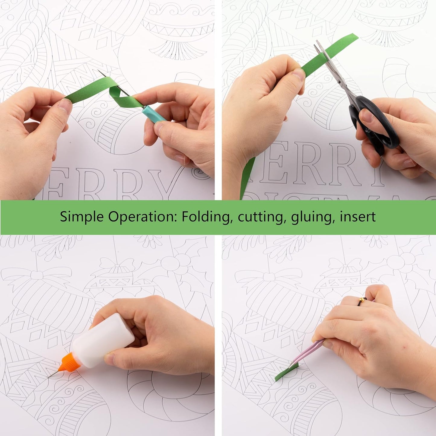 Uniquilling Christmas Quilling Kits, Paper Quilling Kit with Quilling Tools& Using Manual, 16 * 20-in Christmas Decorations Paper Filigree Kits, DIY Quilling Christmas Gifts for Friends Family