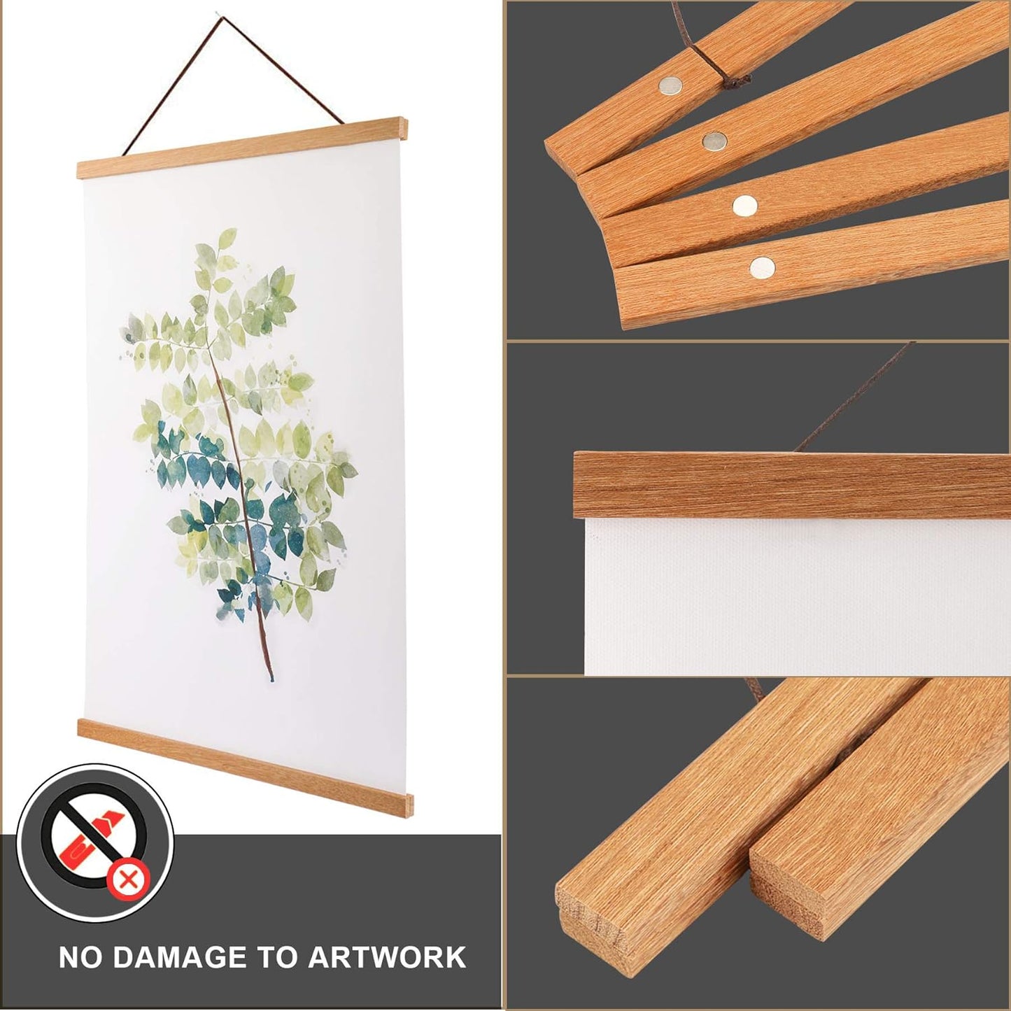 WITCOLOR Magnetic Poster Hanger, 17x11 17x24 17x17 Poster Frame Wood Wooden Magnet Print Posters Dowel Scroll Hanger Hangers Hanging Kit for Walls Map Canvas Artwork (Teak Wood, 17", 1 Pack)