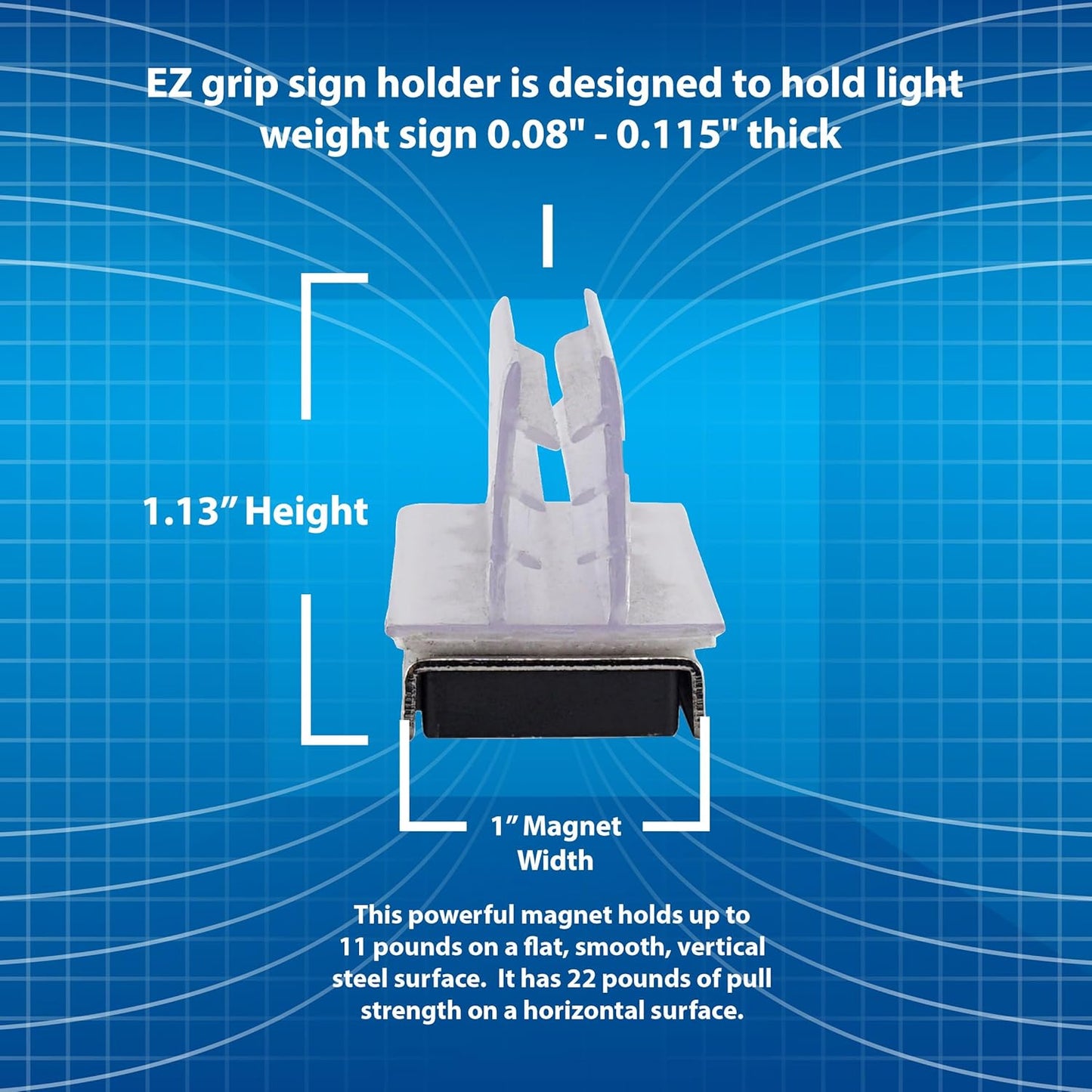 Master Magnetics Magnetic Sign Holder Pack - Magnetic Sign Holders for Door Frames, Metal Shelves, Whiteboards - Powerful Magnet - Retail EZ Grip Holder - 3" L x 1" W x 1.13" H - 25-Pack