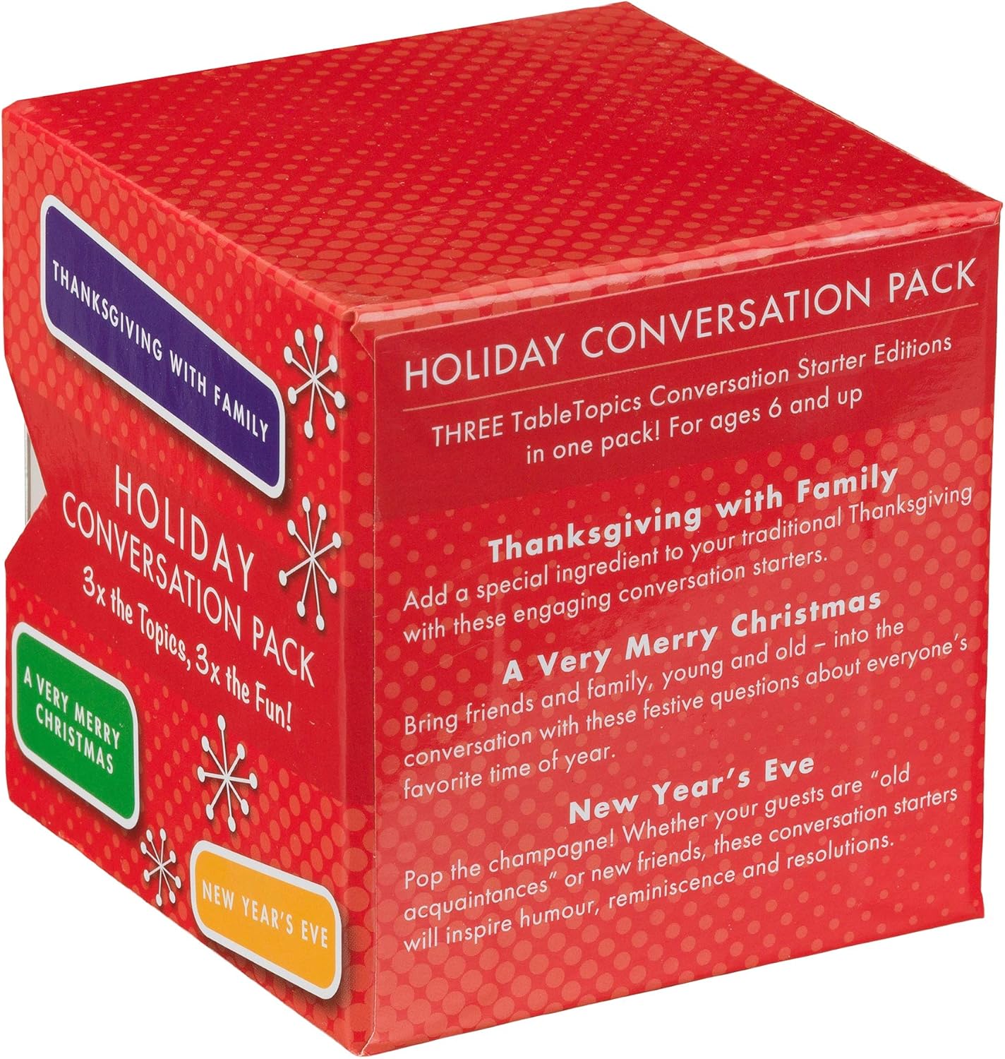 TableTopics Holiday Conversation Pack Card Game - 120 Festive Conversation Starter Cards for Thanksgiving, Christmas, & New Year's Parties, Dinner Table Game for Family Bonding, Boxed Set of 3 Topics