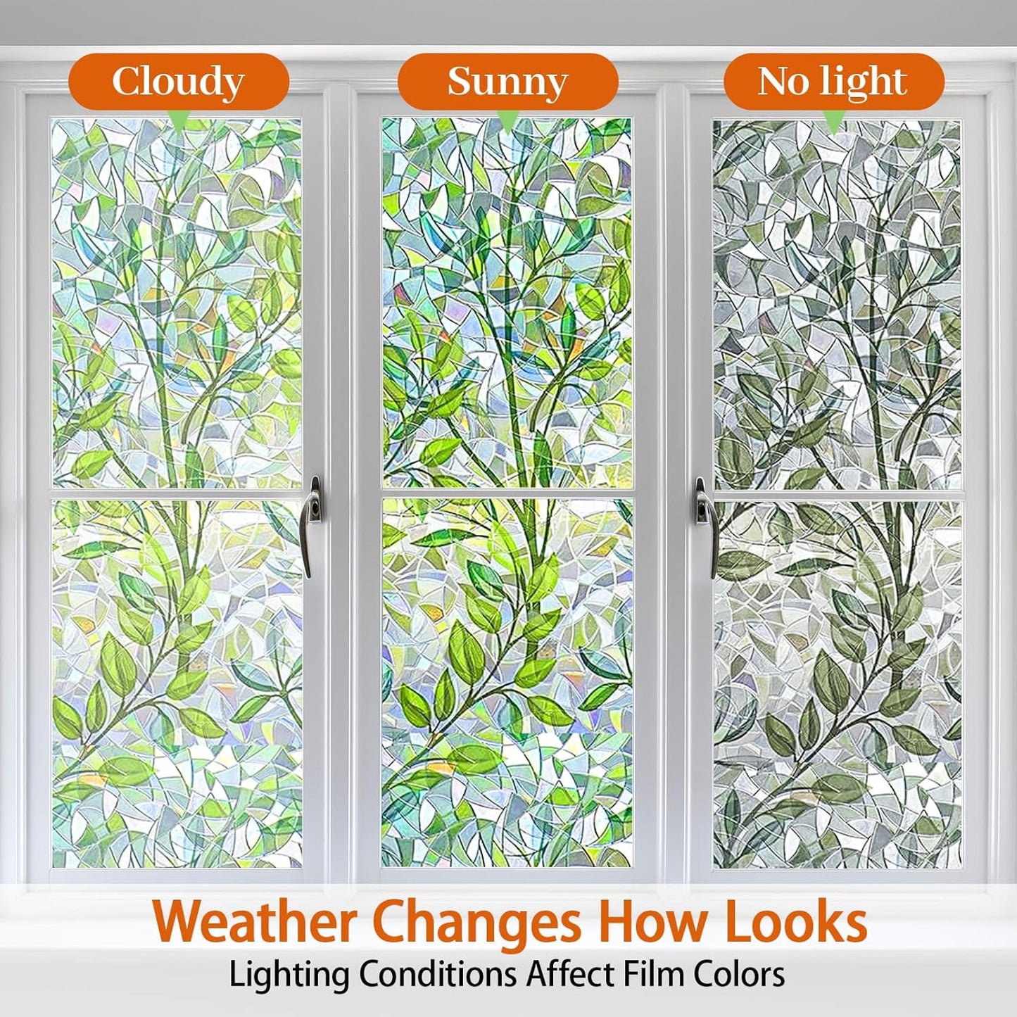 Niviy Window Privacy Film Stained Glass Window Film with Installation Tools, Rainbow Windows Decorative Decals Non-Adhesive Reusable for Home, Bathroom, Glass Door (Leaf Rainbow, 23.6 x 118 in)