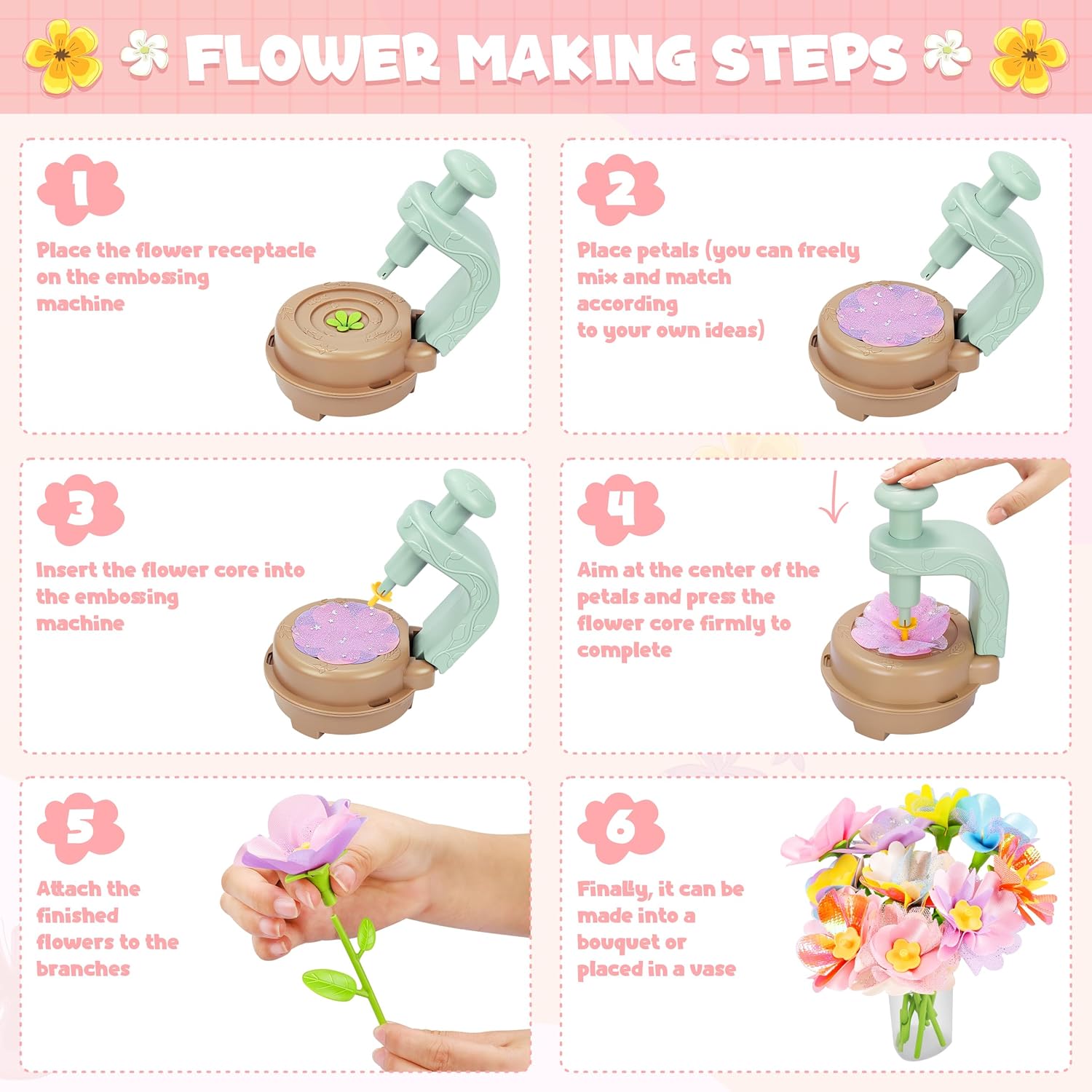 Fabric Flower Bouquets Toys, DIY Craft Kits Toys for Kids - Flowers Market Toy, Build Your Flower Bouquet, Arts & Crafts for 4 5 6 7 8 Year Toddler Girl, Educational Activity Preschool B-Day Gifts